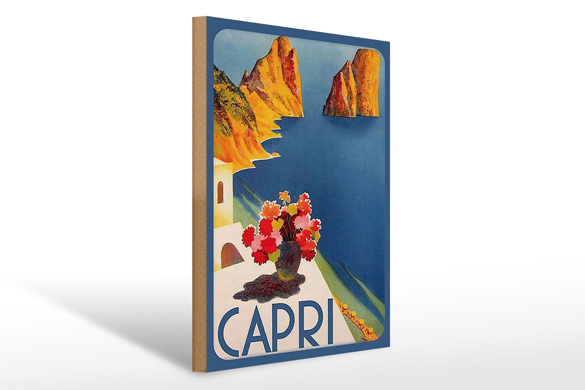 Holzschild Reise 30x40 cm Capri Italien Wasser Blumen Deko Schild