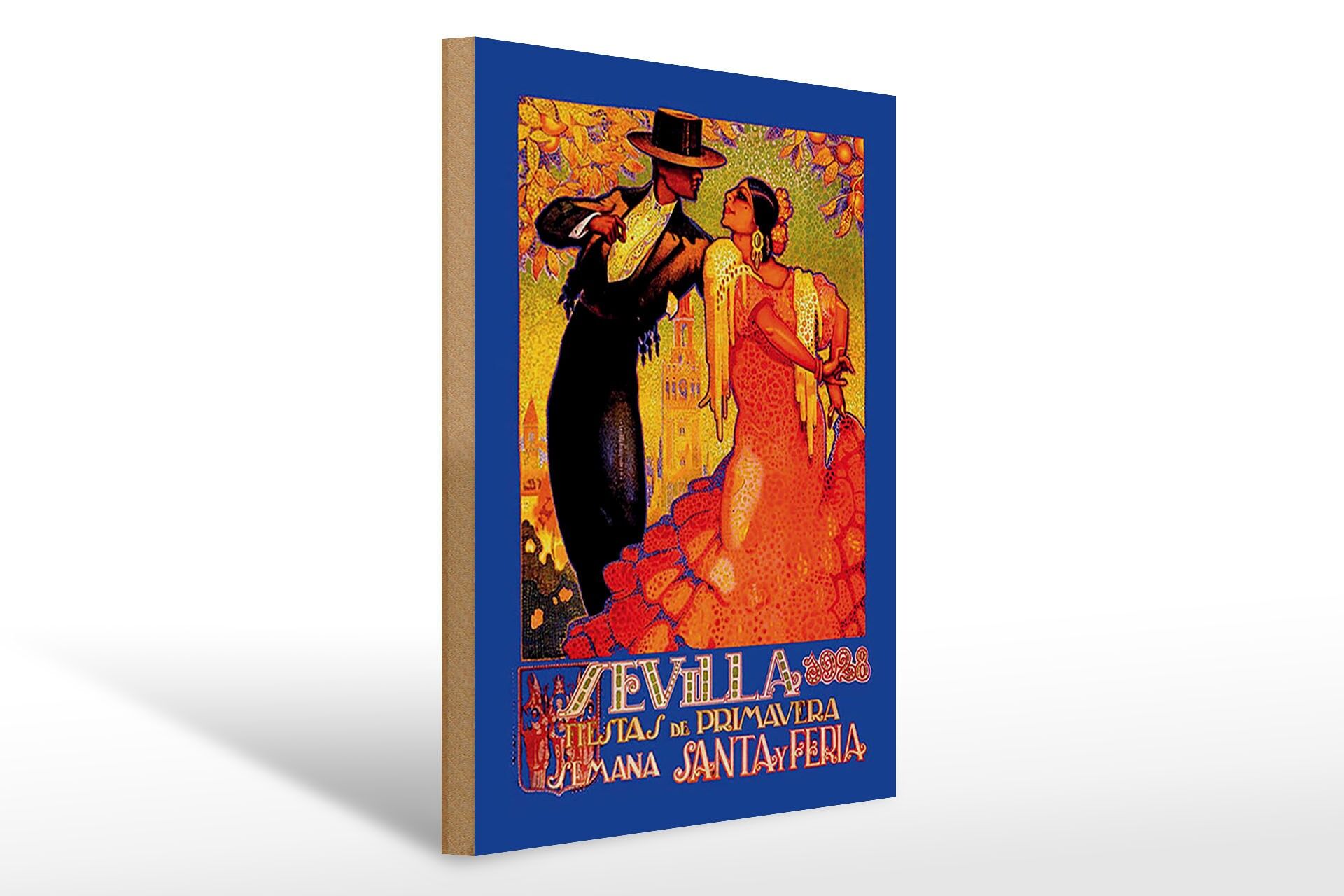 Holzschild Reise 30x40 cm Santa Feria Fiestas de Primavera Deko Schild