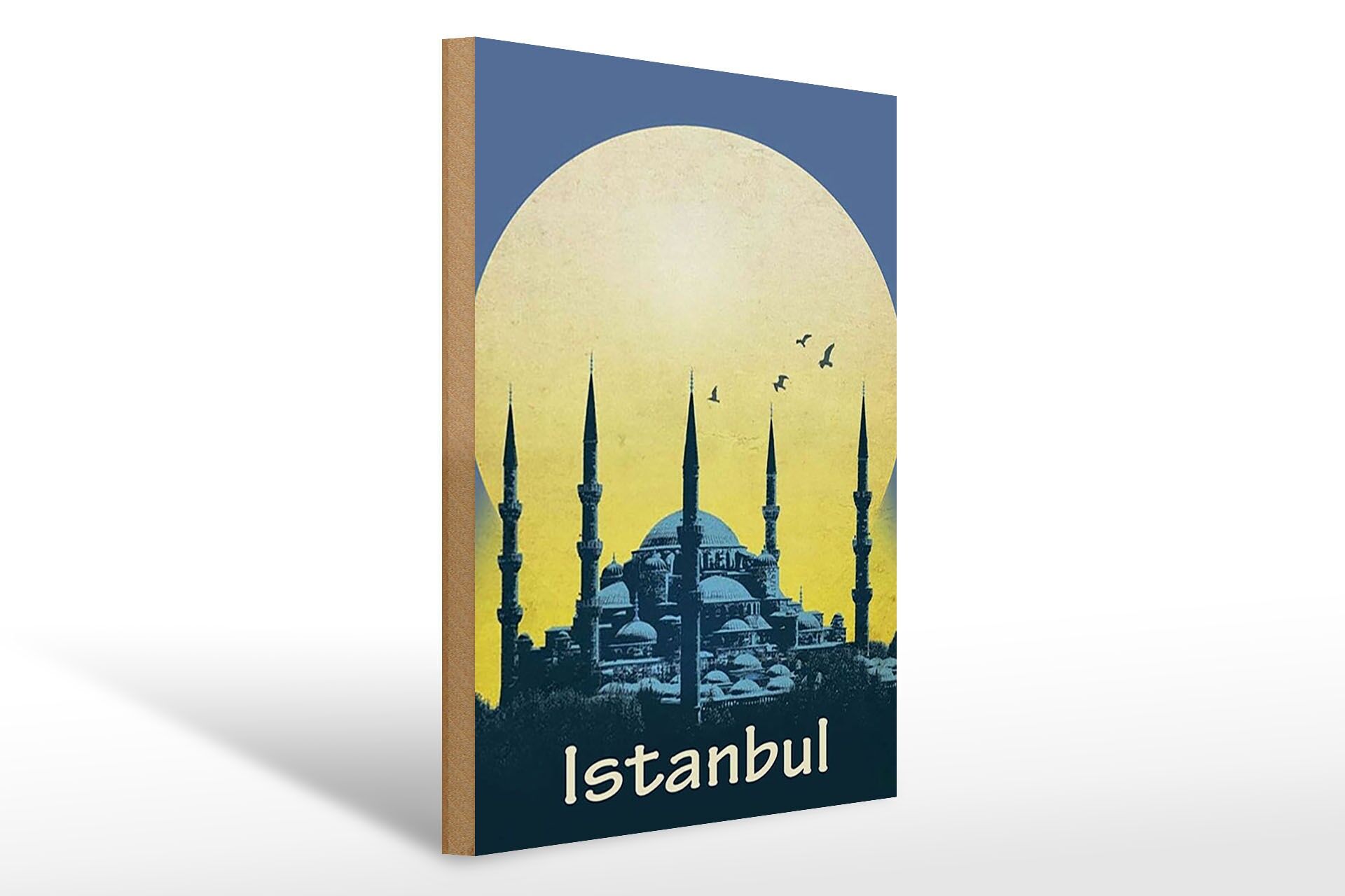 Holzschild Reise 30x40 cm Istanbul bei Nacht Mond Moschee Deko Schild