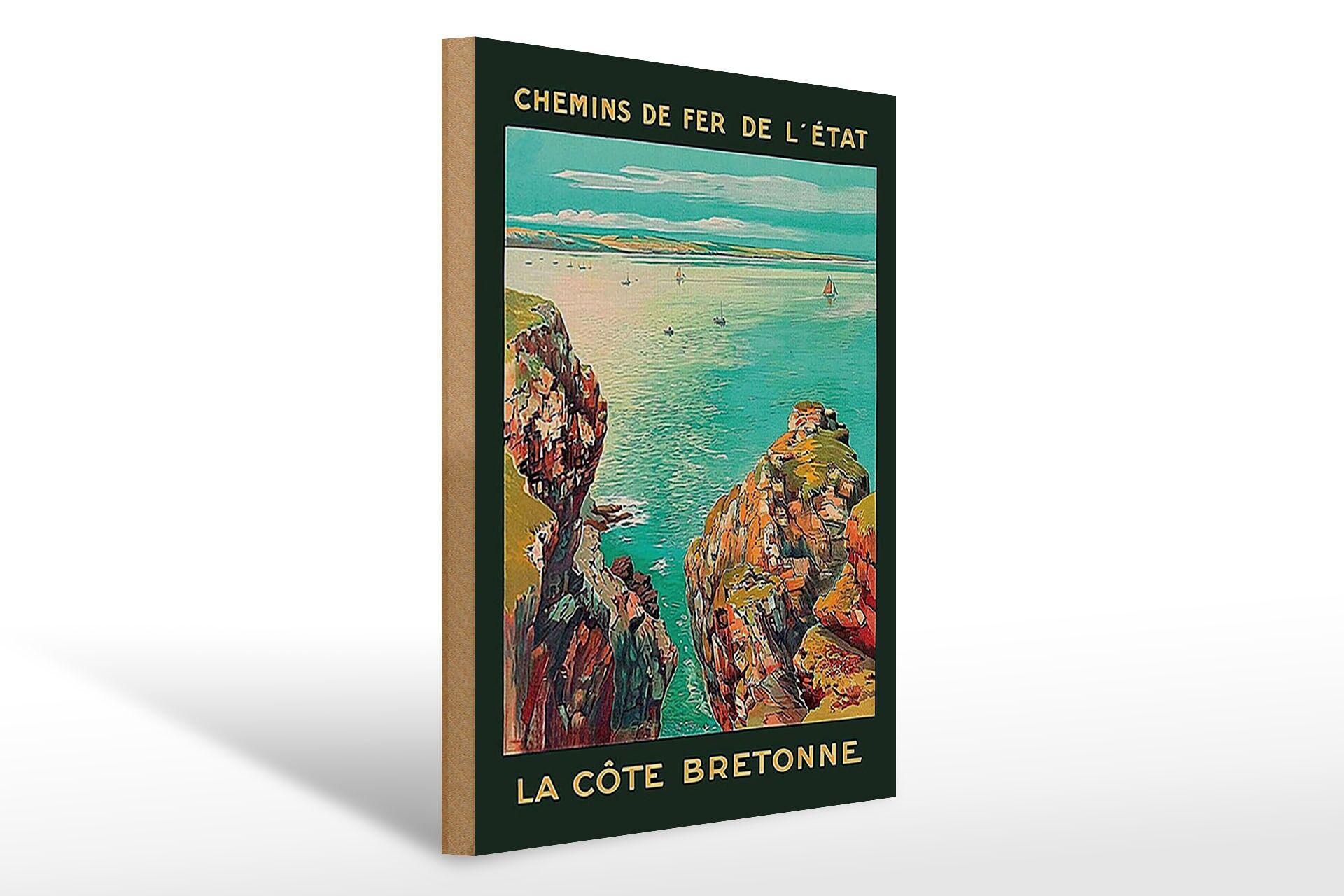 Holzschild Reise 30x40 cm Chemins de fer de L etat La Cote Bretonne Deko Schild