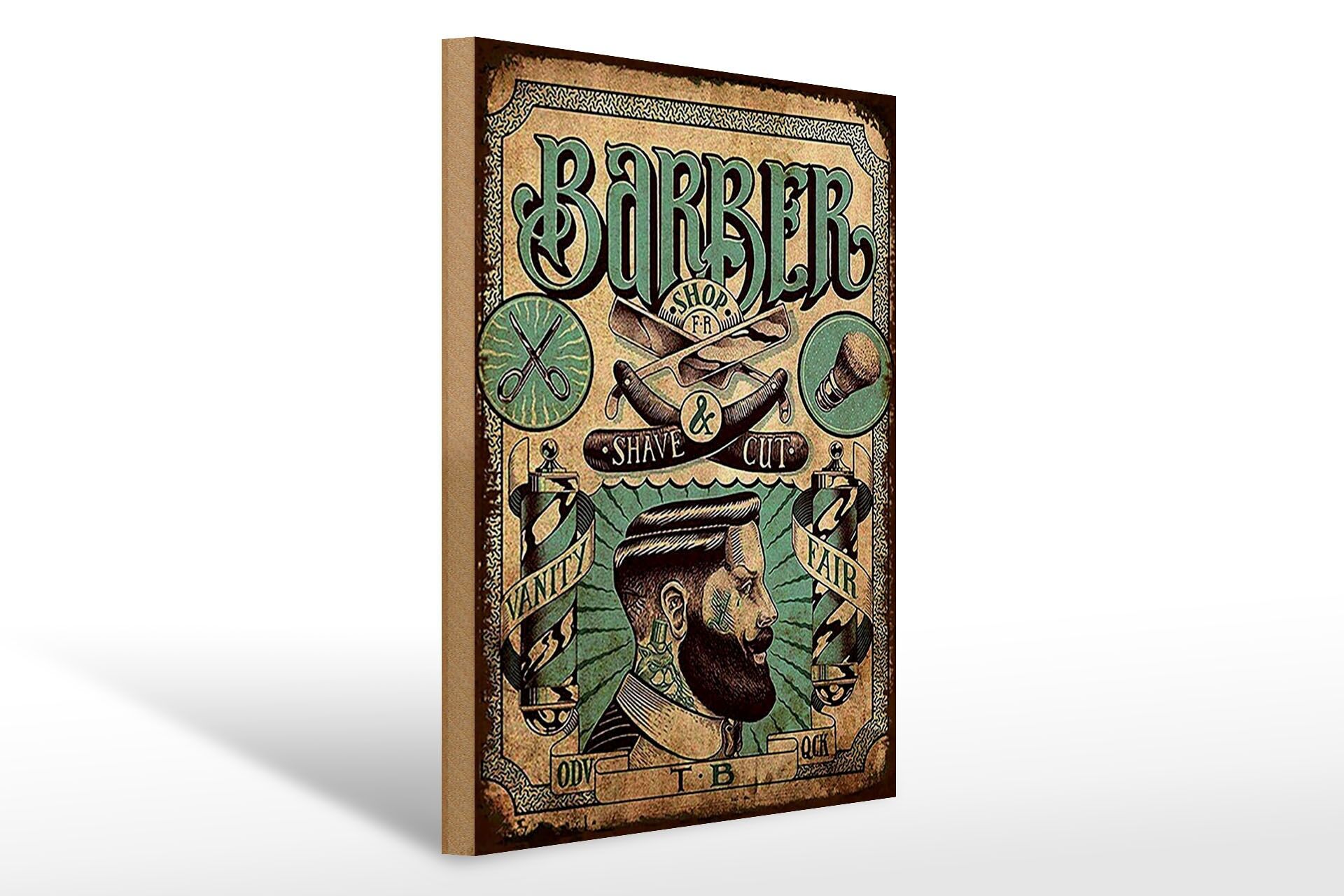 Holzschild Hinweis 30x40 cm Barber Shop Shave and cut Deko Schild