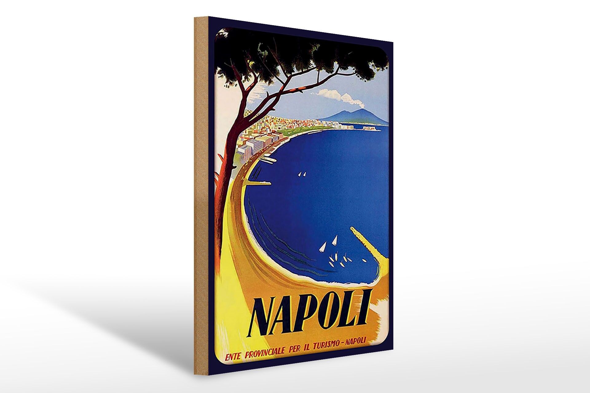 Holzschild Reise 30x40 cm Napoli Italien Meer Strand Deko Schild
