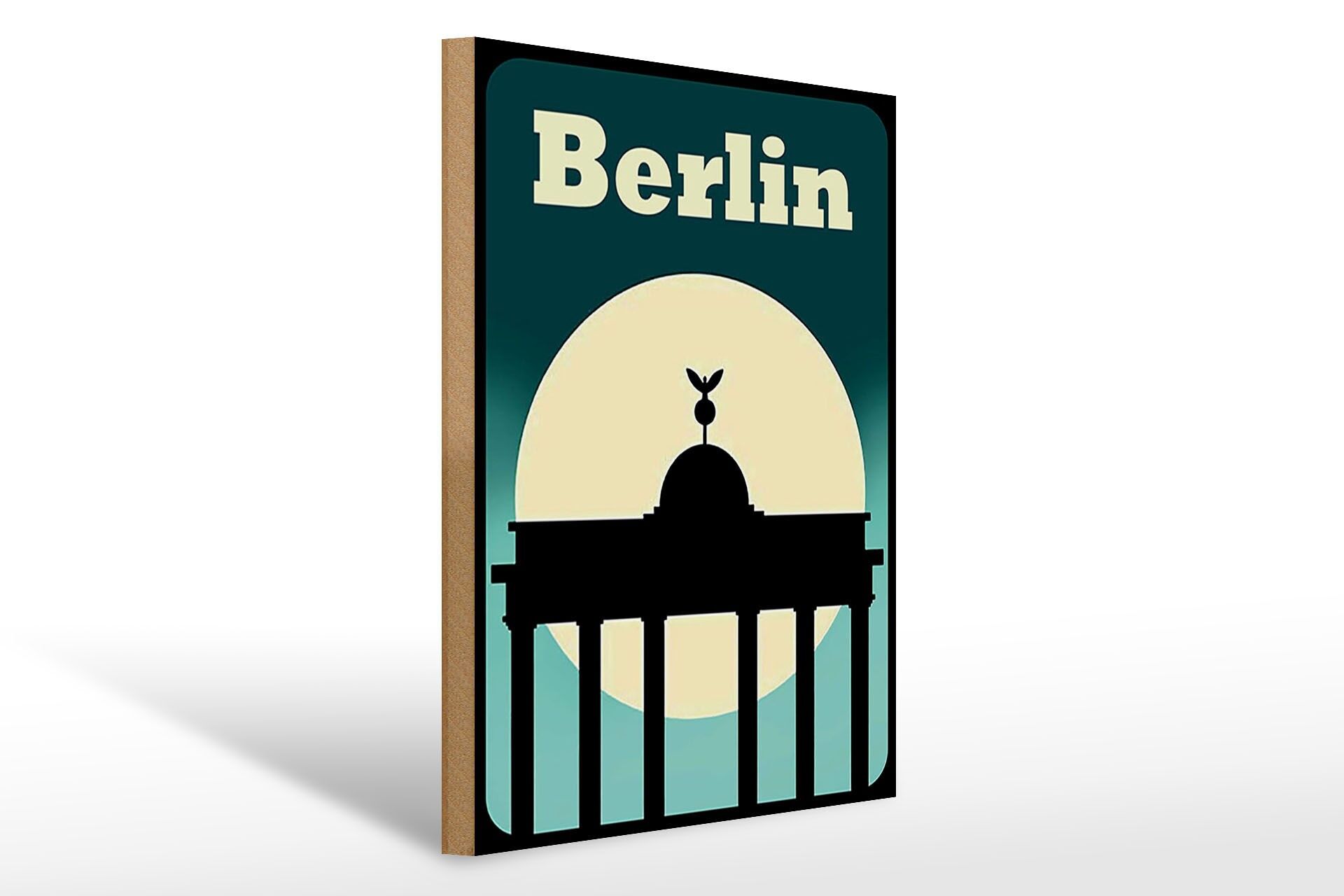 Holzschild Reise 30x40 cm Berlin Brandenburger Tor bei Nacht Deko Schild