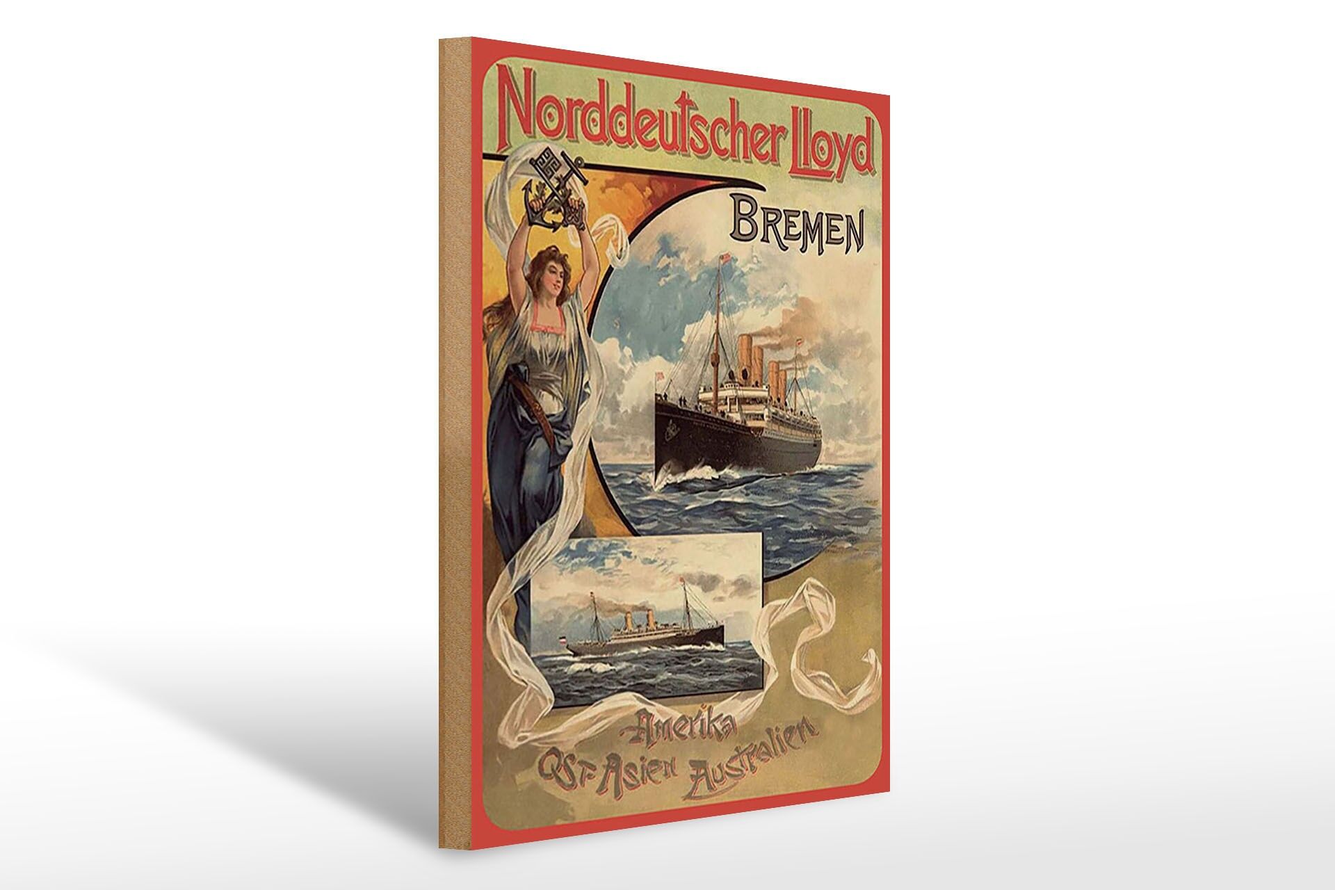 Holzschild Reise 30x40 cm Norddeutscher Lloyd Bremen Schiffe Schild