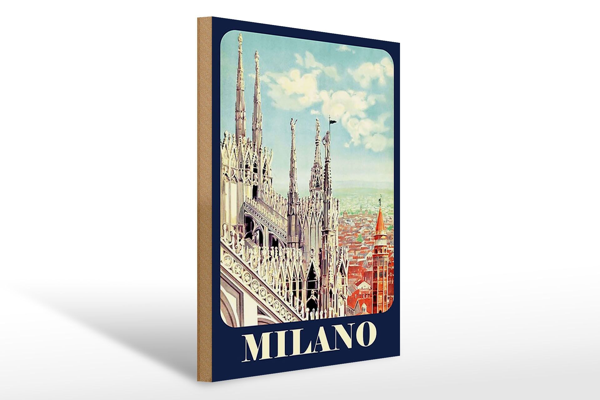 Holzschild Reise 30x40 cm Milano Italien Kathedrale Deko Schild