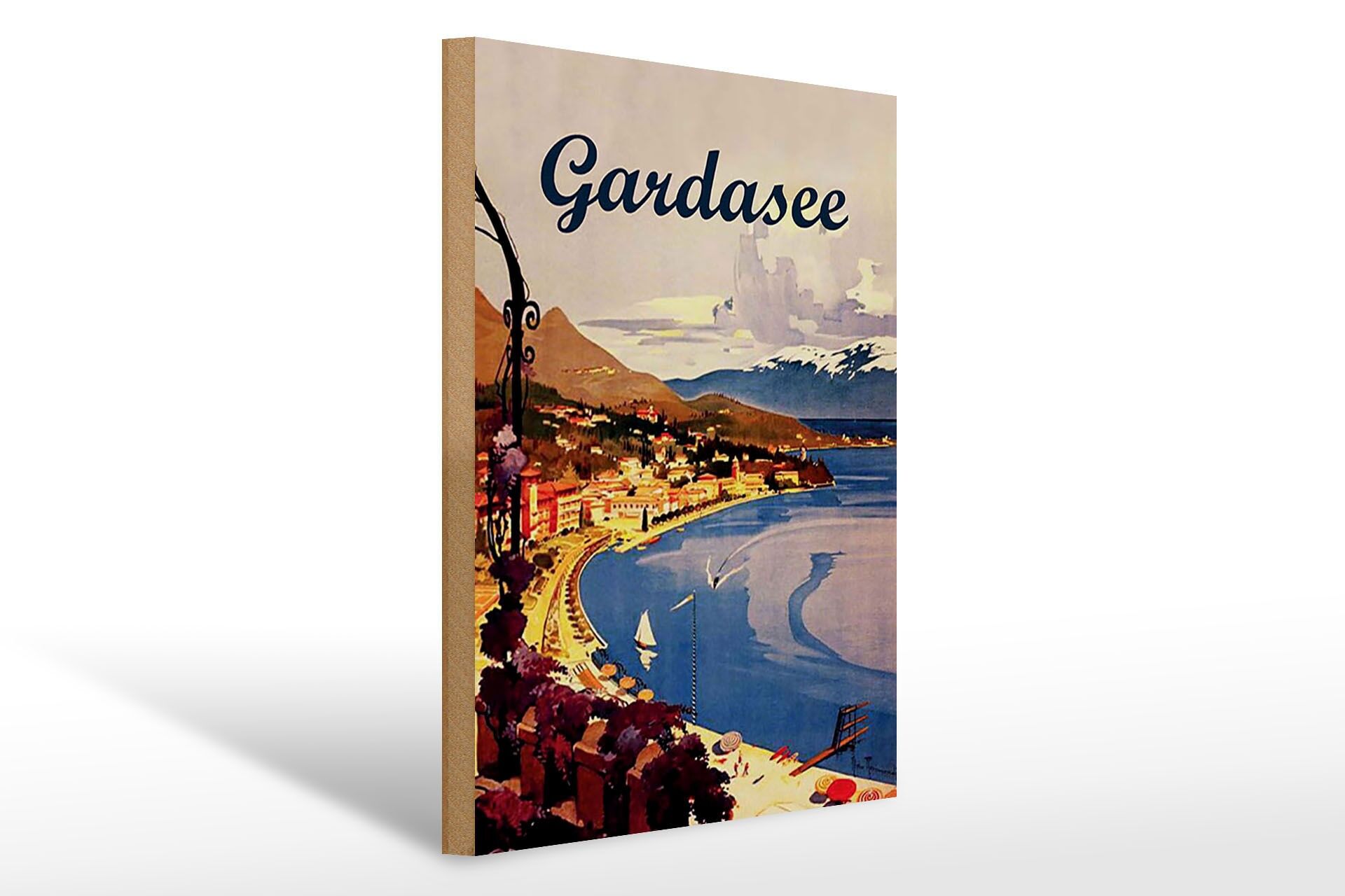 Holzschild Reise 30x40 cm Gardasee Italien Strand Deko Schild