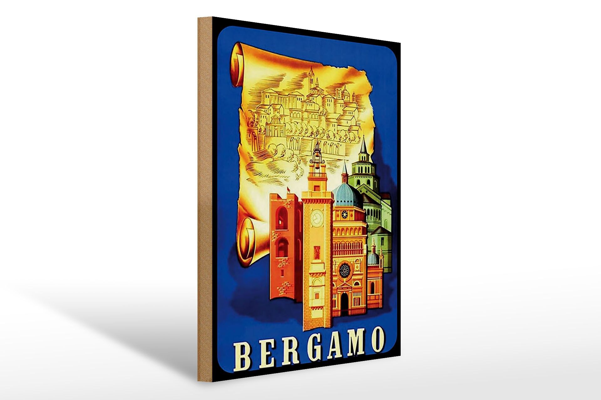 Holzschild Reise 30x40 cm Bergamo Italien Deko Schild