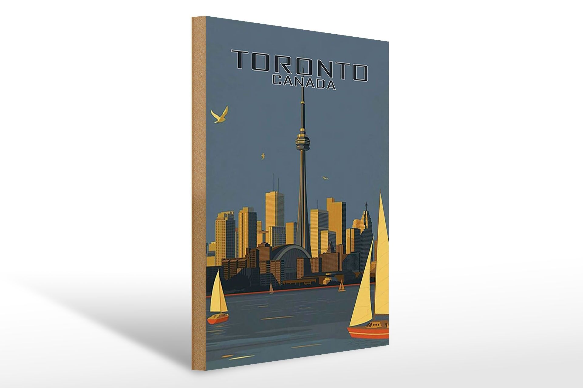 Holzschild Reise 30x40 cm Toronto Canada Blick auf die Stadt Deko Schild