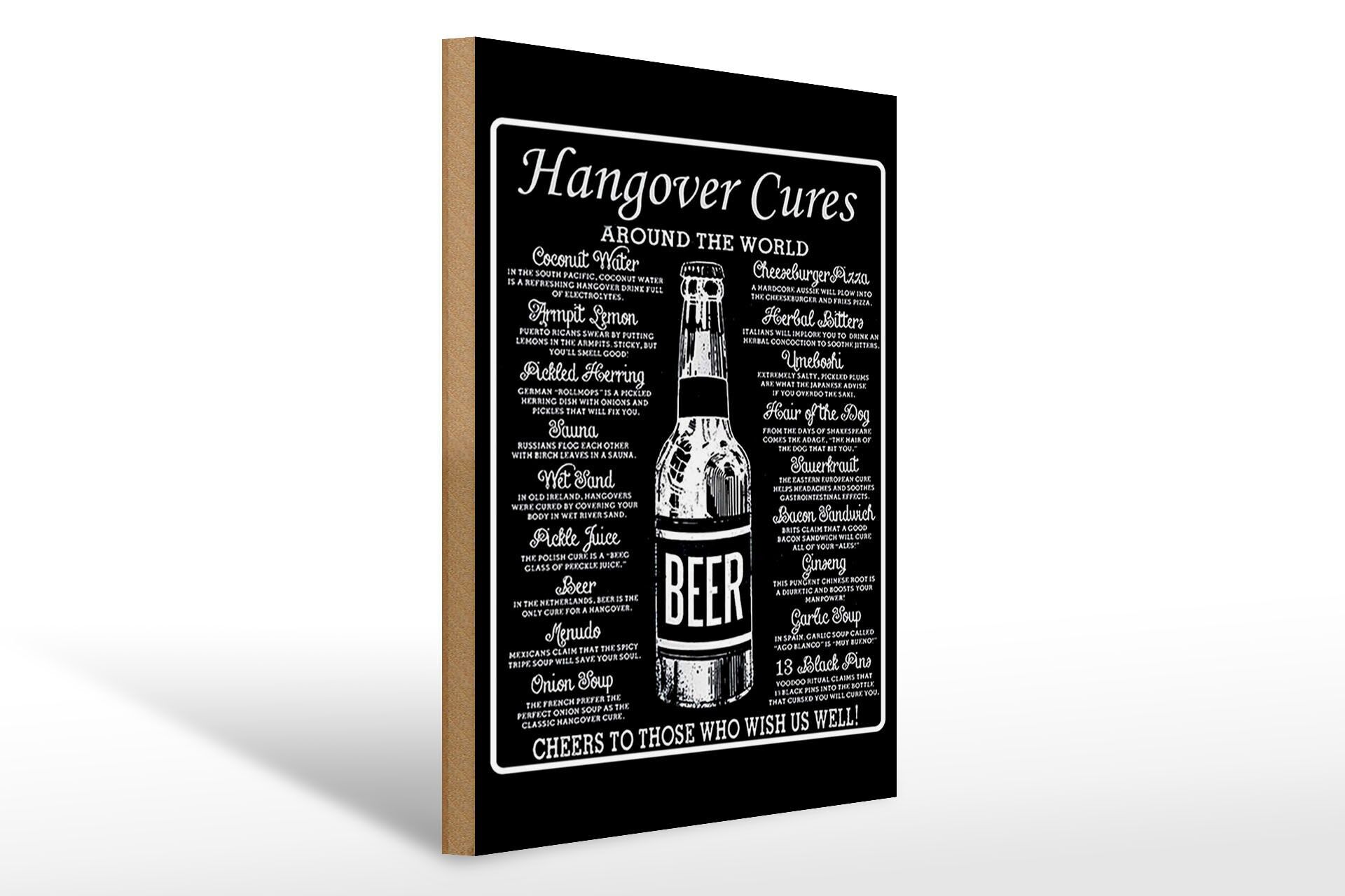 Holzschild Spruch 30x40 cm Hangover cures around the world Deko Schild