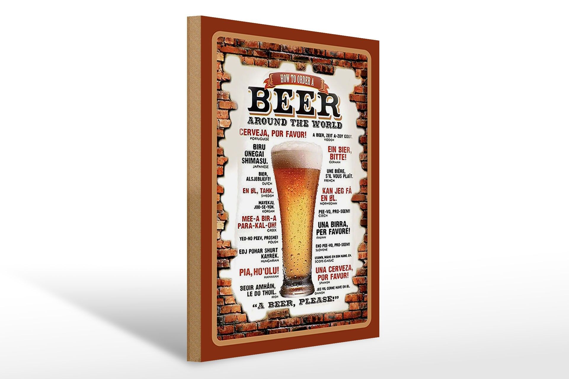 Panneau mural en bois « Alcool » 30x40 cm : Comment commander une bière à travers le monde