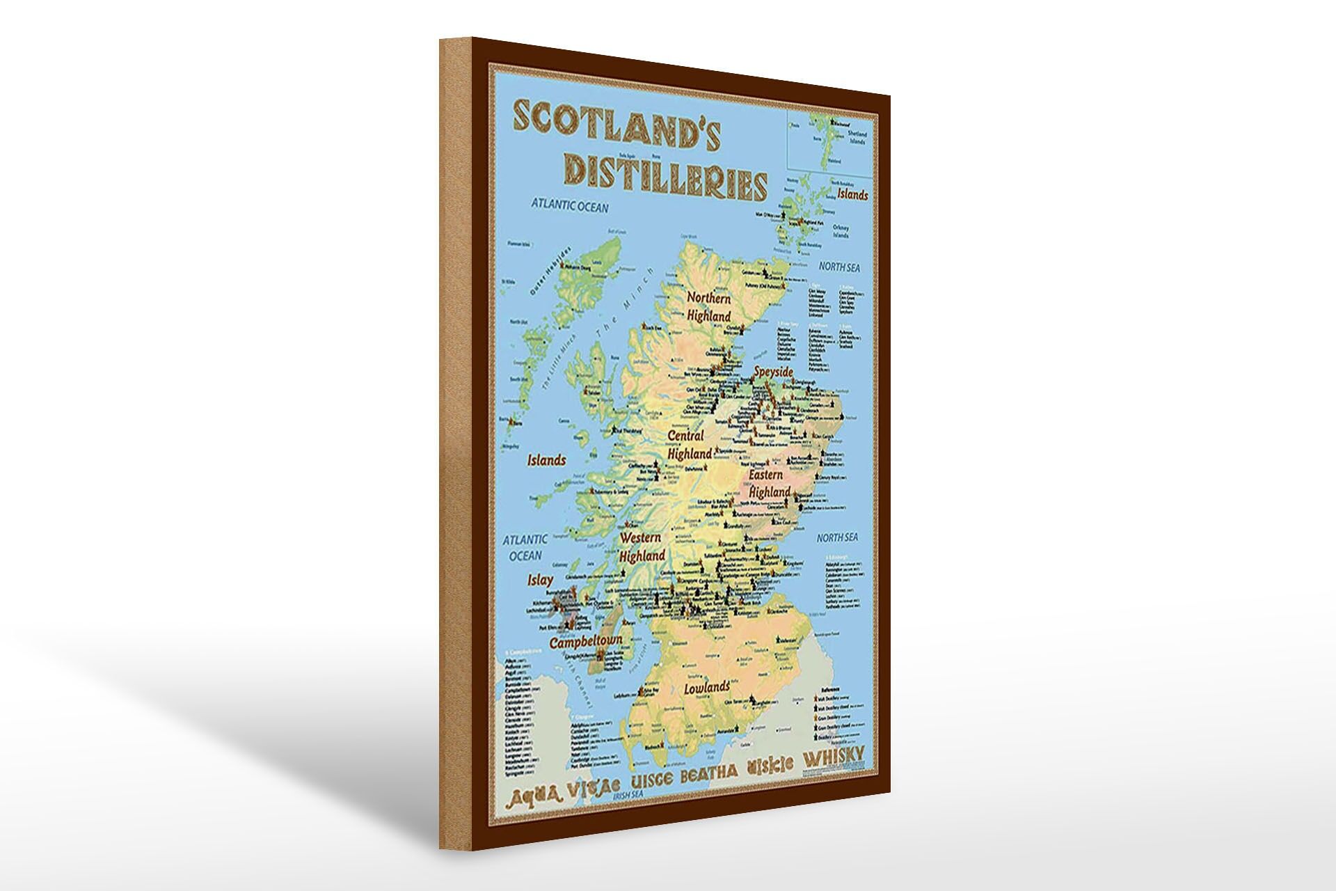Holzschild Alkohol 30x40 cm Schottland Destillerien Landkarte Deko Schild