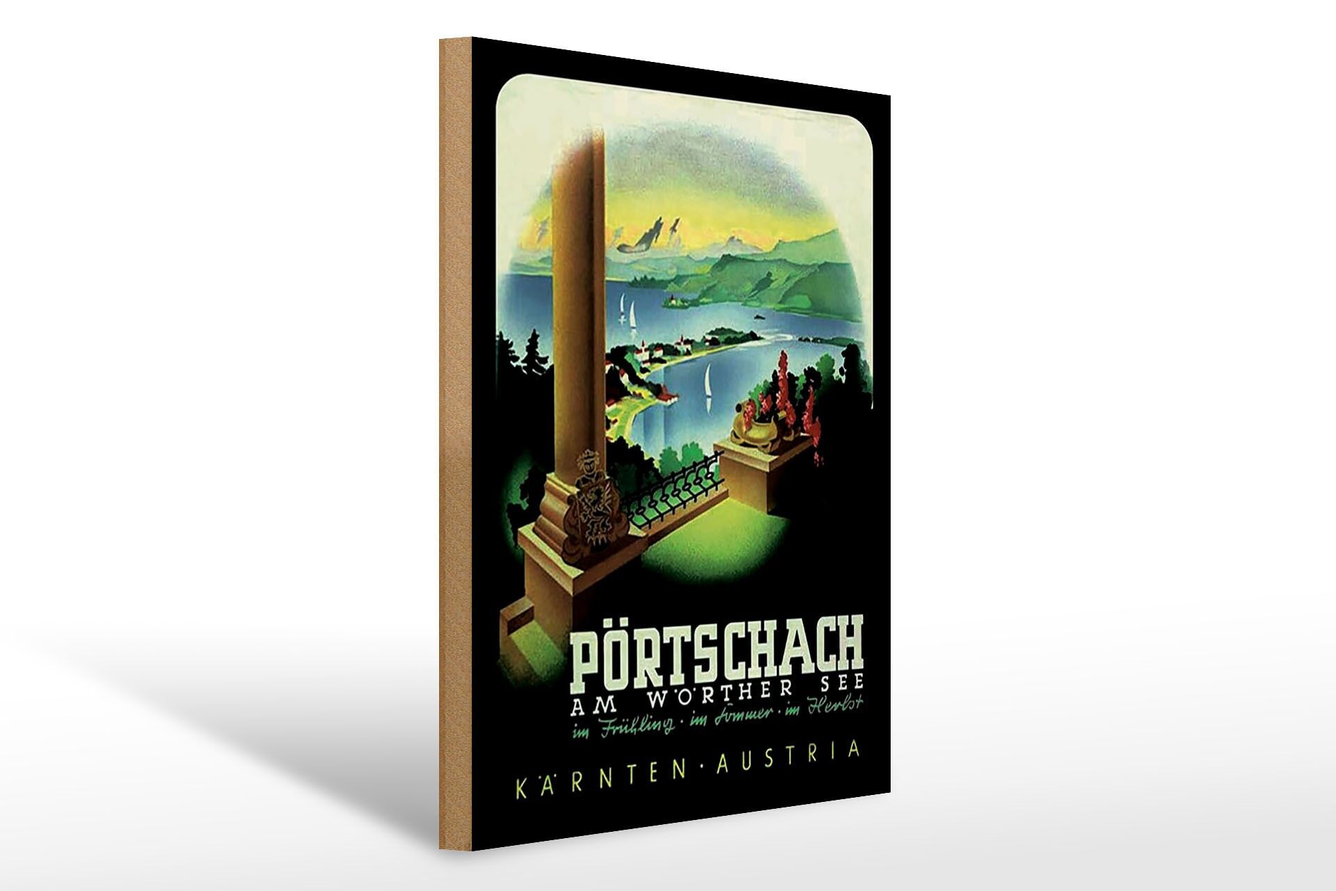 Cartello in legno per viaggi, 30x40 cm, Pörtschach am Wörthersee, Austria, cartello decorativo
