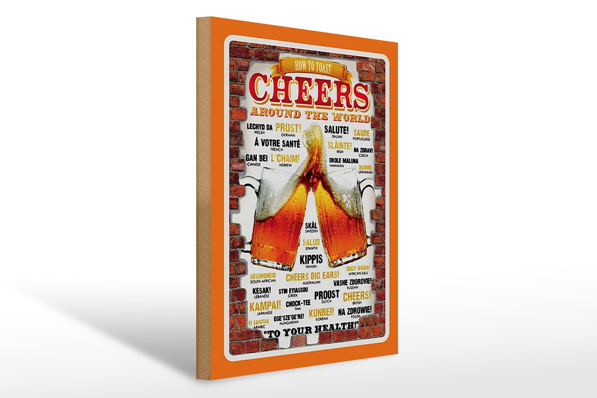 Cartello in legno "Alcol" 30x40 cm "Come brindare in giro per il mondo" Cartello decorativo