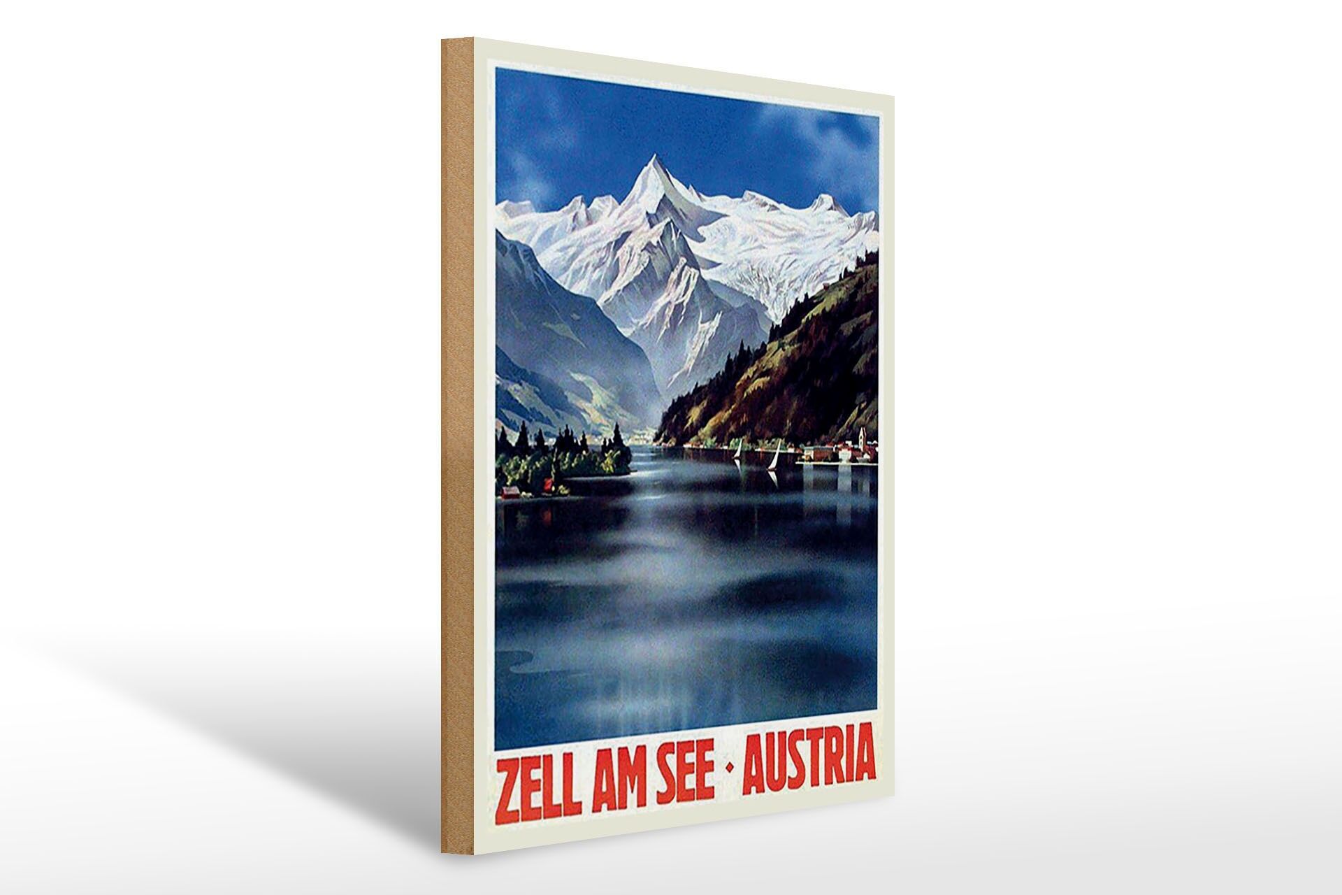 Cartello in legno per viaggi, 30x40 cm, Zell am See, Austria, lago, montagne, cartello decorativo