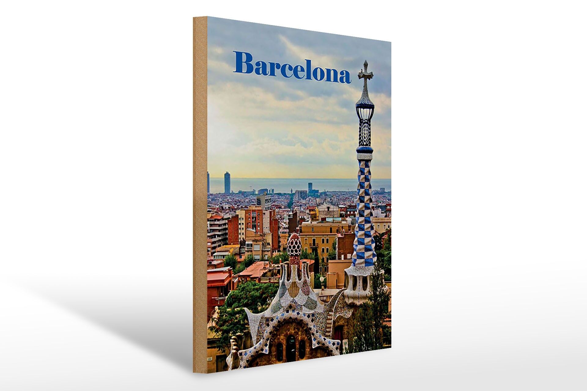 Cartello in legno 30x40 cm Città di Barcellona vista dall'alto cartello decorativo