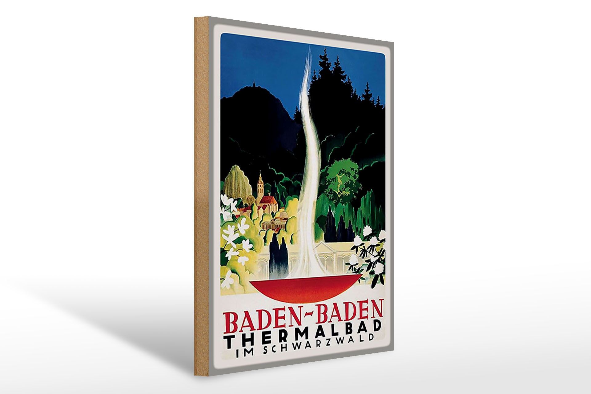 Cartello in legno per viaggi, 30x40 cm, Foresta Nera, Baden-Baden, cartello decorativo
