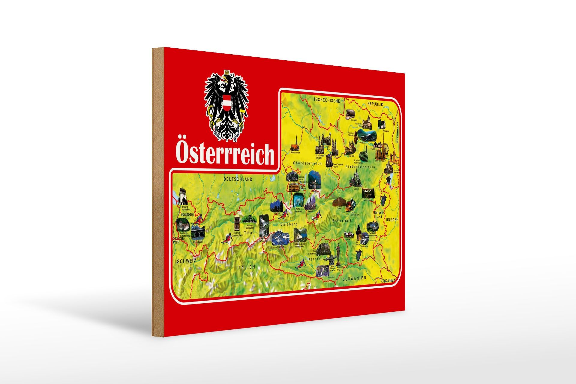 Cartello di viaggio in legno, 30x40 cm, mappa dell'Austria, cartello decorativo