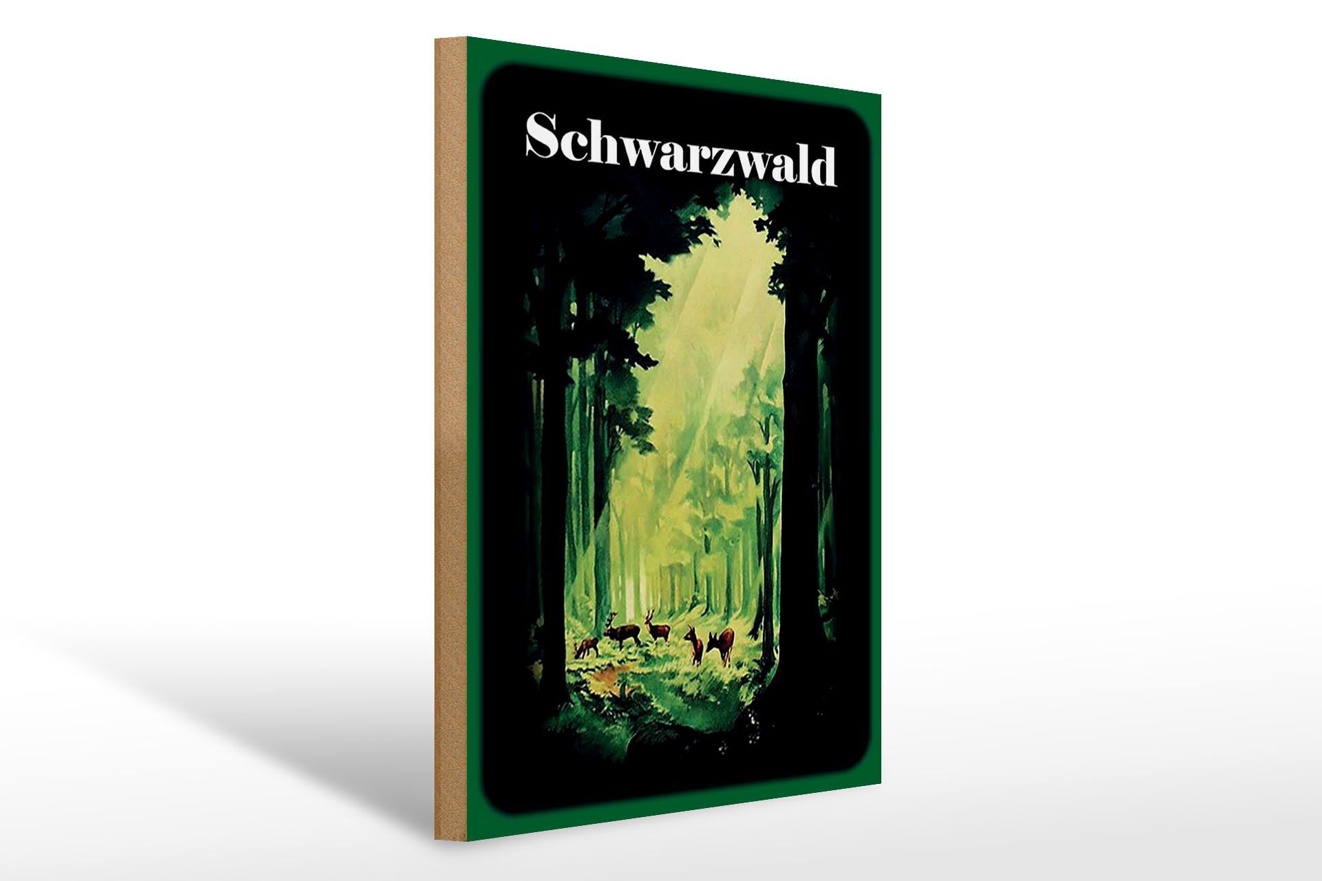 Cartello in legno per viaggi, 30x40 cm, Foresta Nera, cervo, cartello decorativo della foresta