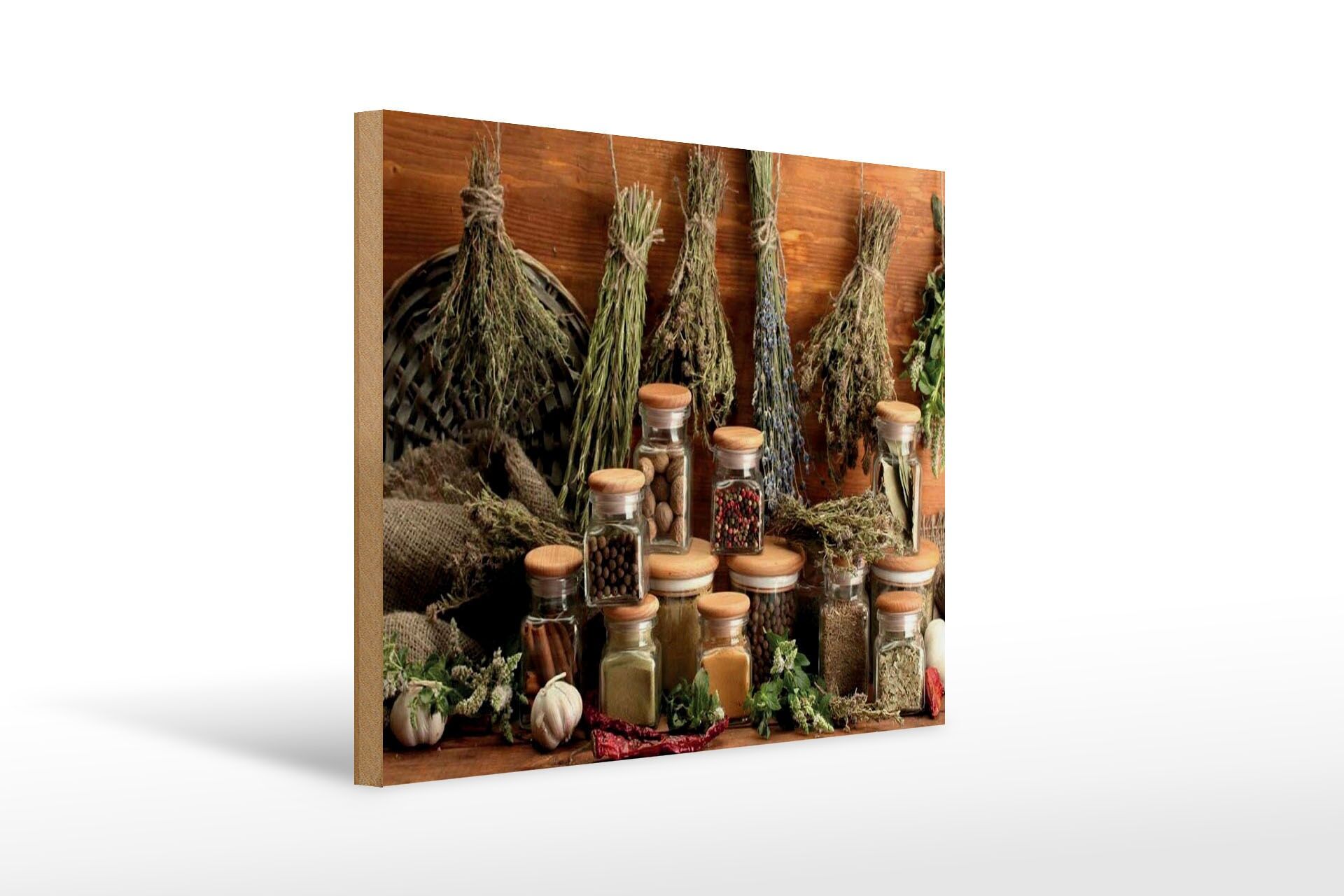 Cartello retrò in legno, 30x40 cm, per erbe aromatiche e spezie essiccate in barattolo.