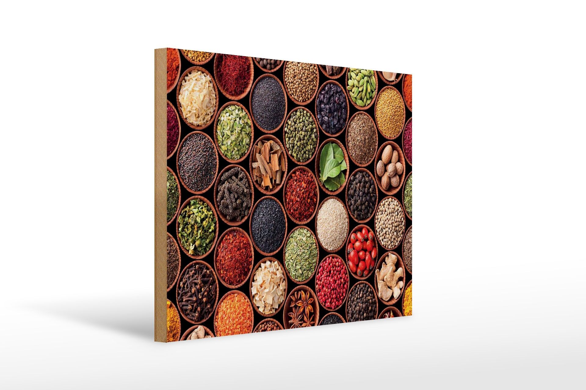 Cartello retrò in legno, 30x40 cm, spezie in ciotole per la cucina, cartello decorativo