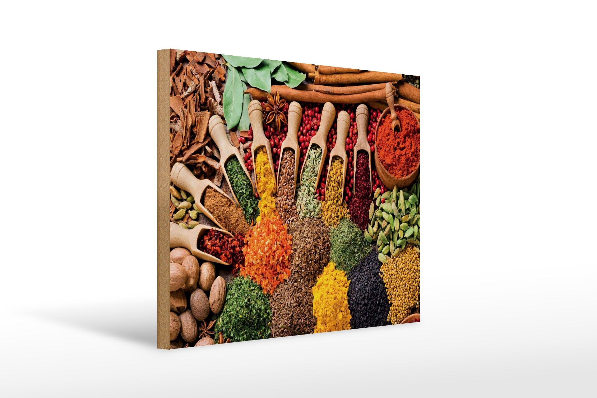 Insegna retrò in legno, 30x40 cm, spezie in cucchiai per la cucina, insegna decorativa