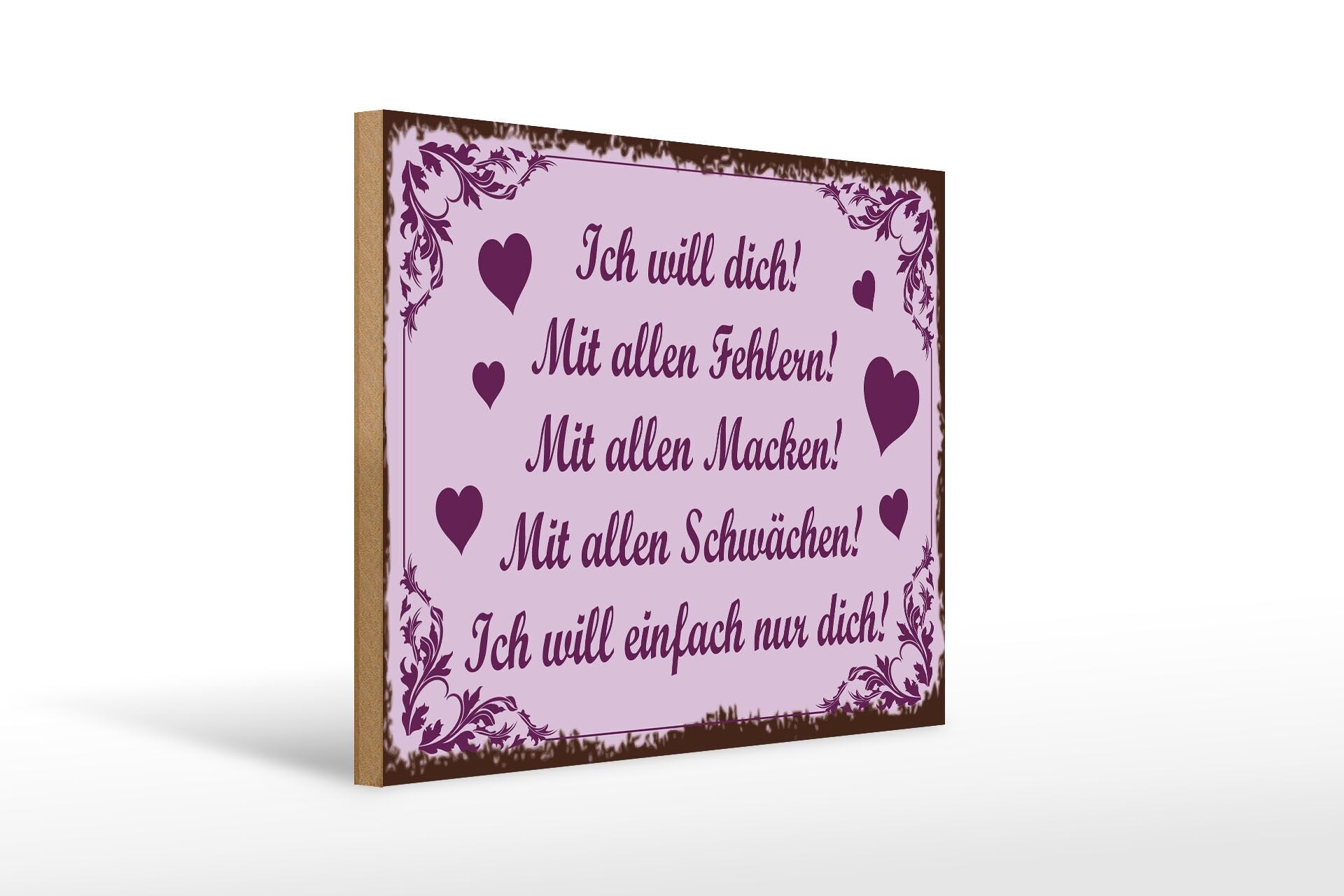 Cartello in legno con la scritta "Ti voglio" 30x40 cm.Con tutti i difetti, cartello decorativo