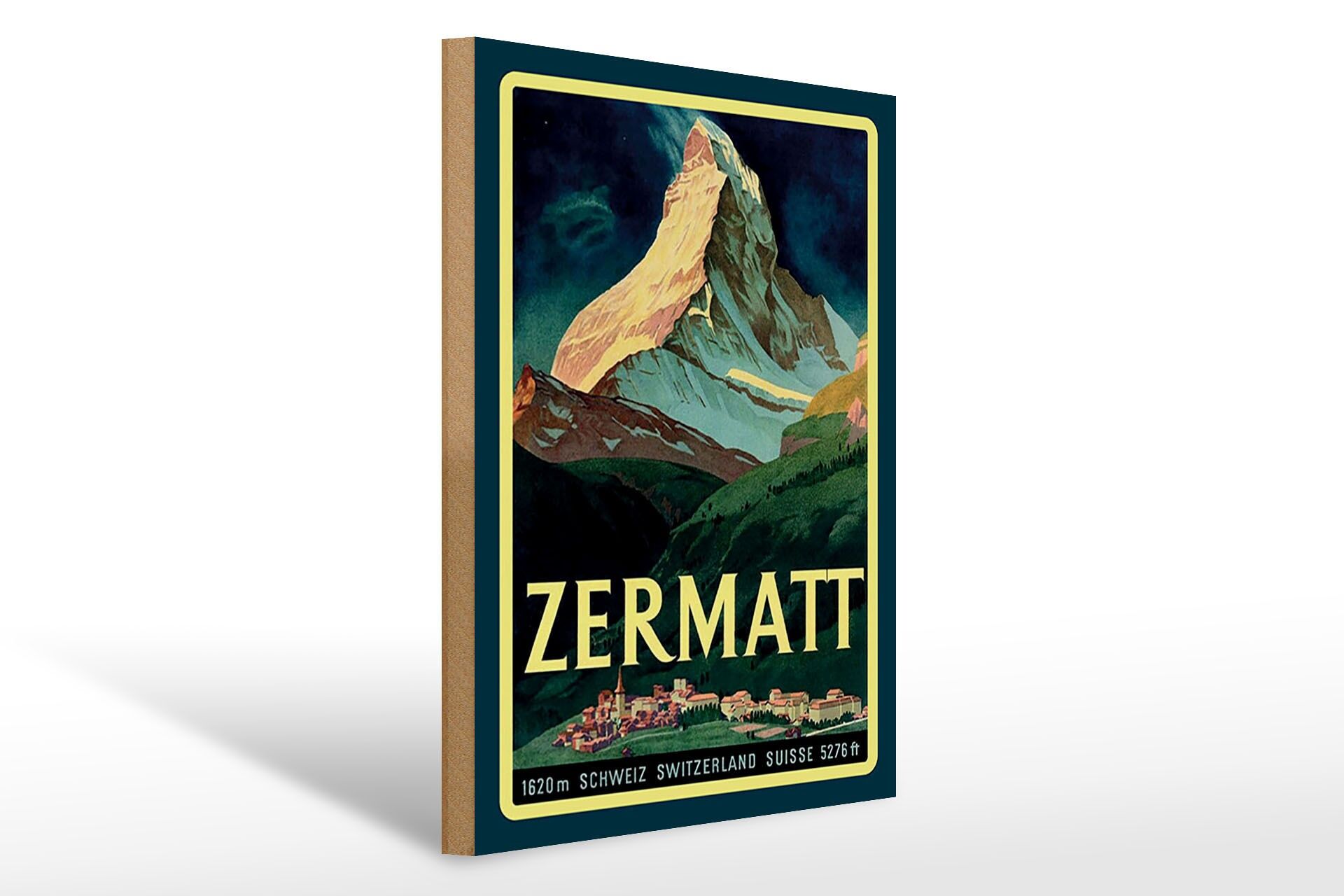 Cartello in legno "Viaggio" 30x40 cm Zermatt Svizzera 1620m Cartello decorativo