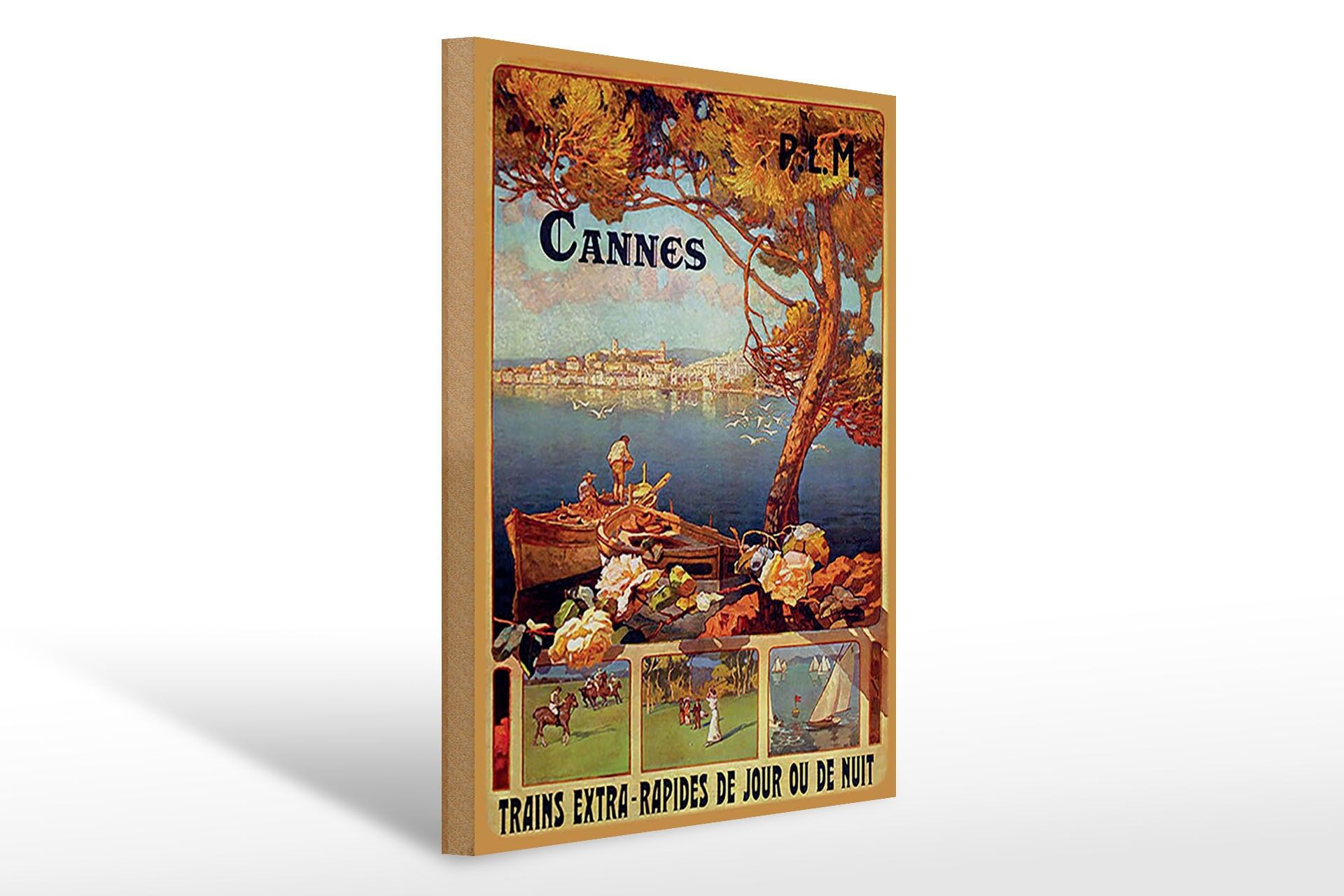 Panneau en bois voyage 30x40 cm Cannes France trains extra rapides de jour