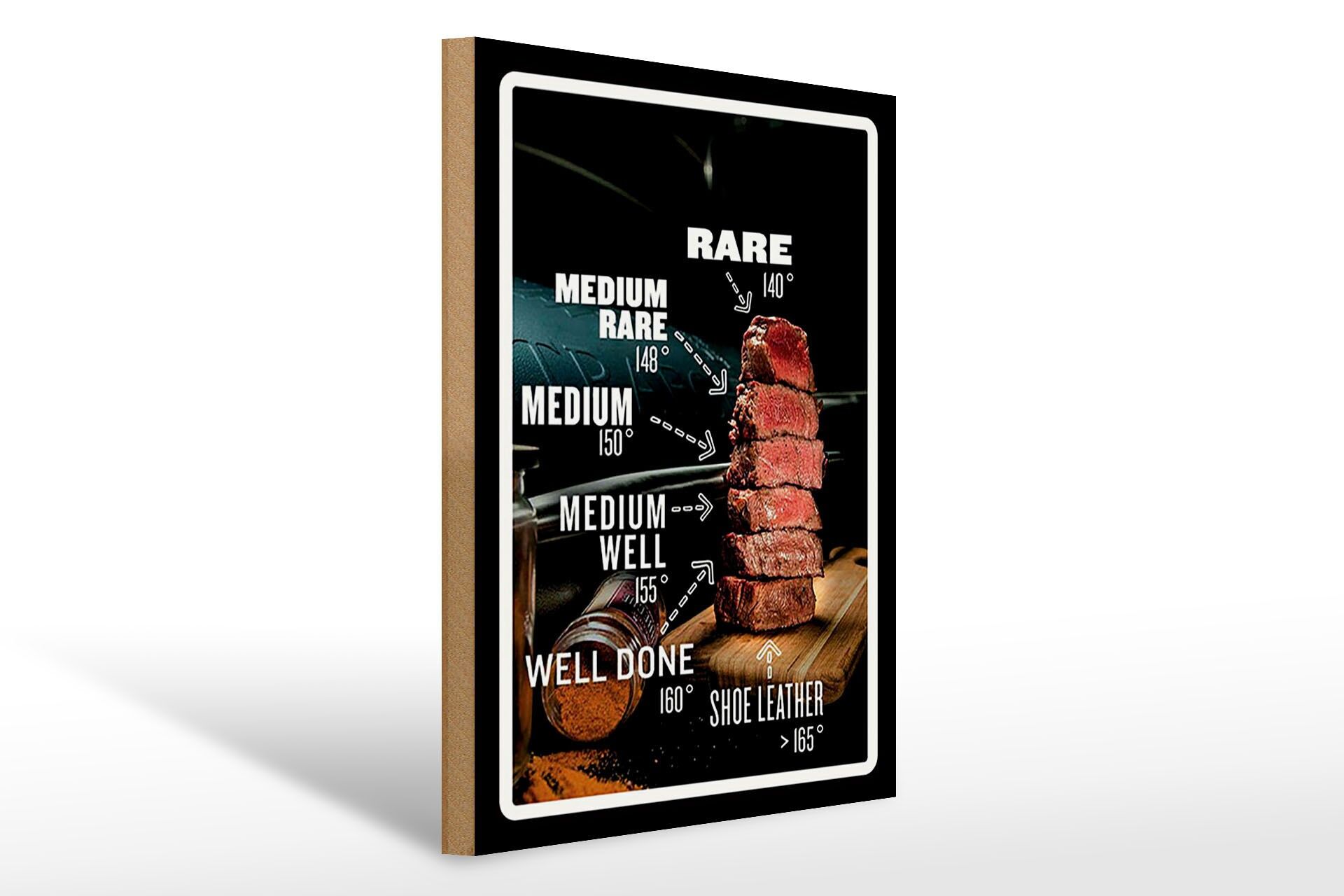 Cartello in legno con mucca, 30x40 cm, livelli di cottura della bistecca, cartello decorativo