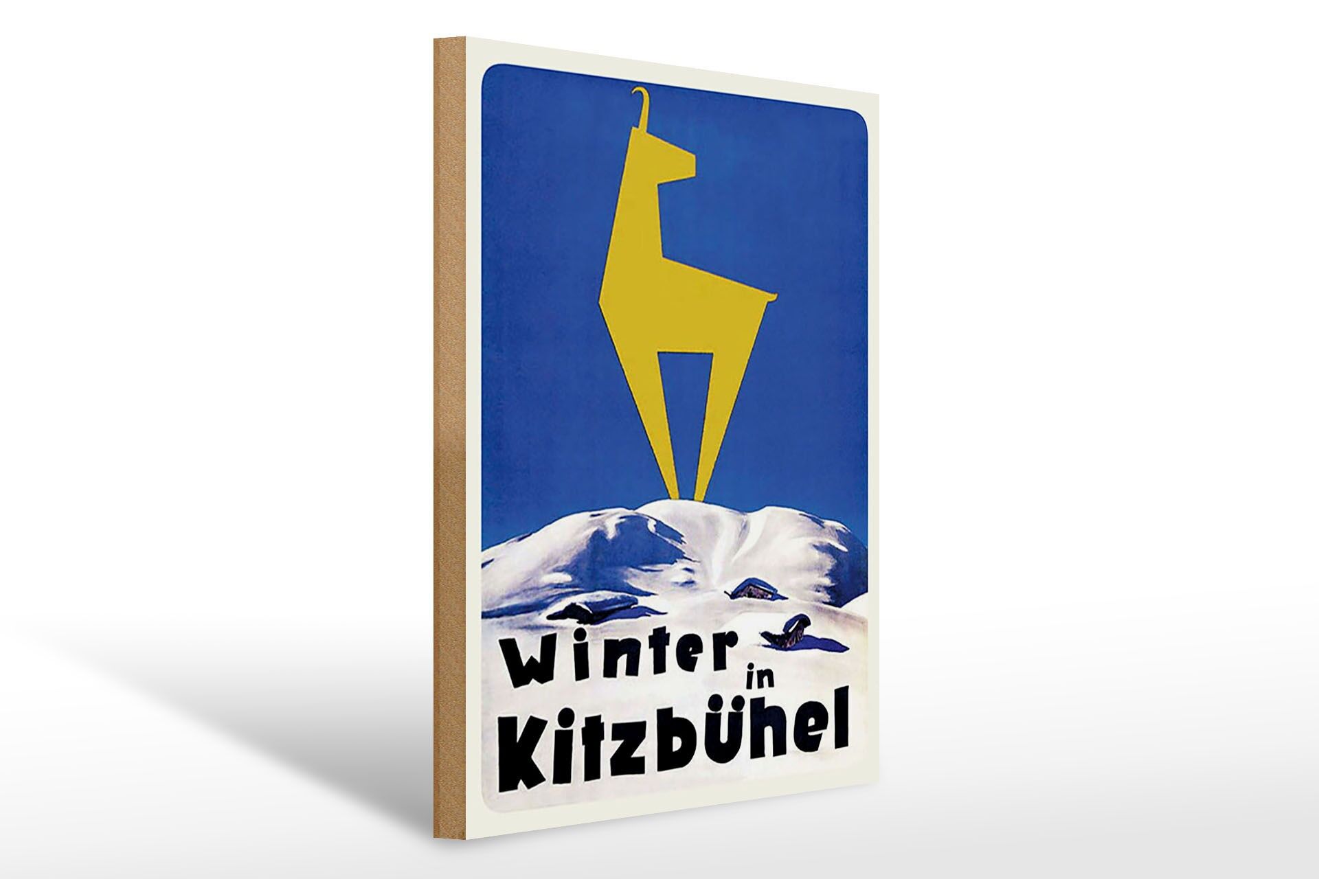 Cartello in legno, 30x40 cm, inverno a Kitzbühel, montagne, neve, cartello decorativo