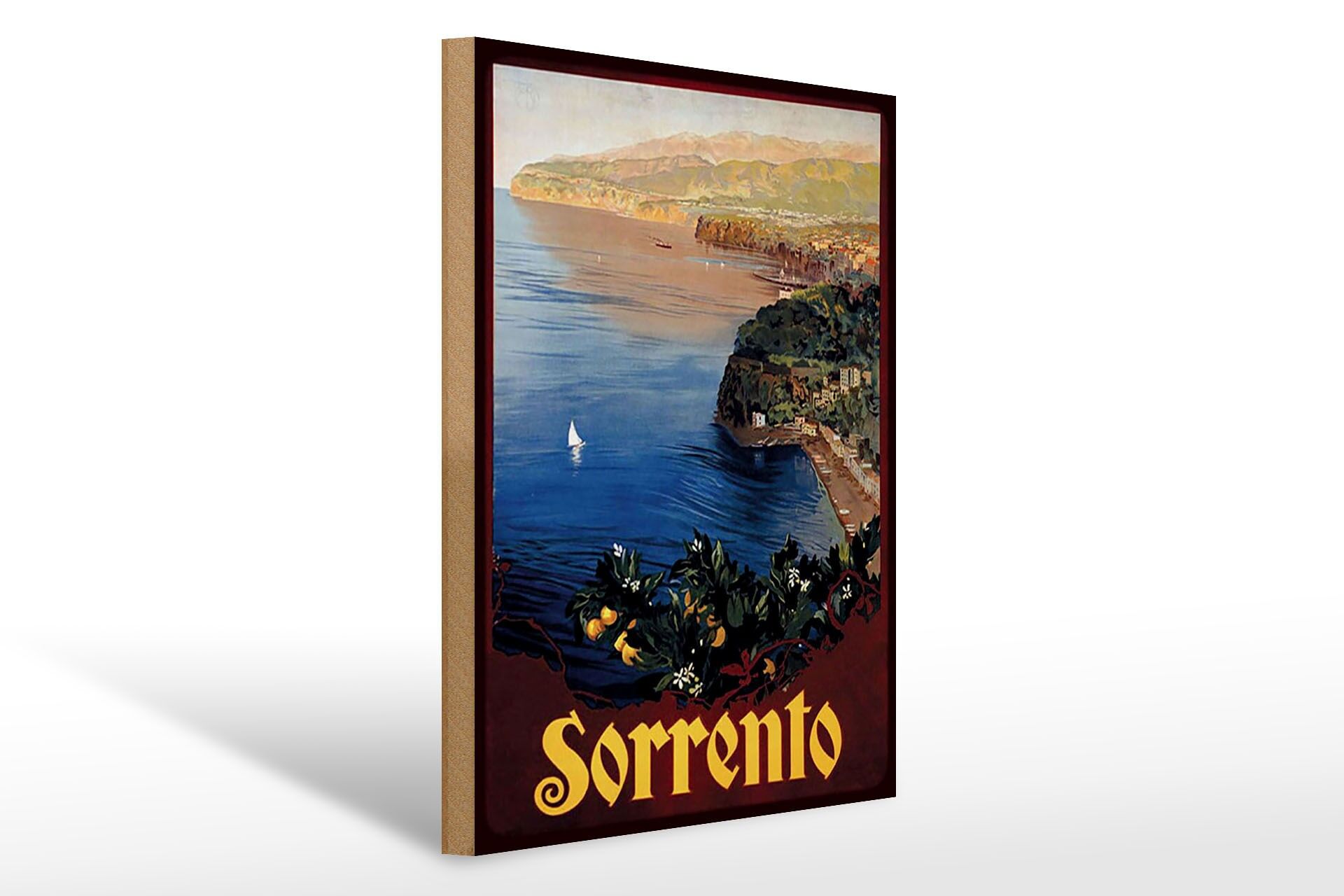 Cartello in legno per viaggio, 30x40 cm, Sorrento, Italia, costa, mare, cartello decorativo