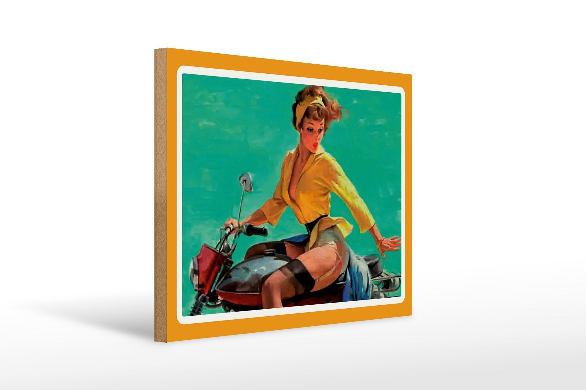 Cartello in legno per moto, 30x40 cm, donna su motorino, cartello decorativo