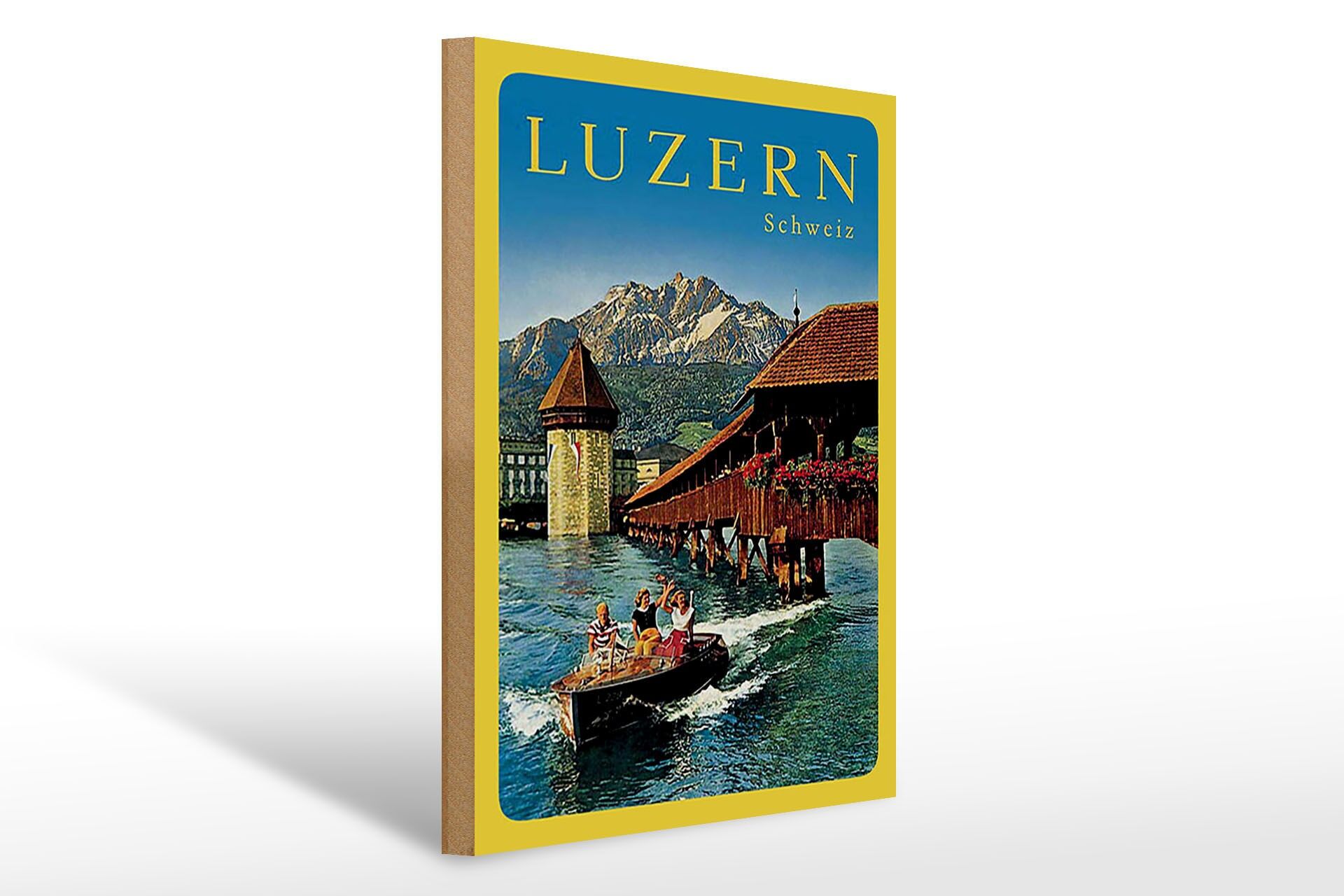 Cartello in legno per viaggi, 30x40 cm, Lucerna, Svizzera, giro in barca, cartello decorativo