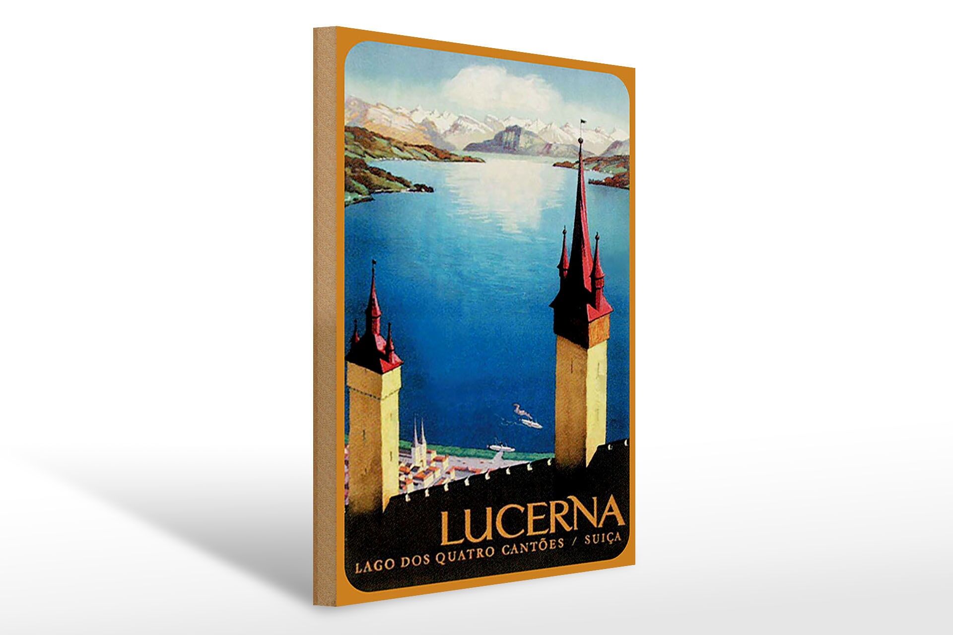 Cartello da viaggio in legno 30x40 cm Lucerna Lago dos quatro cantoes Cartello decorativo