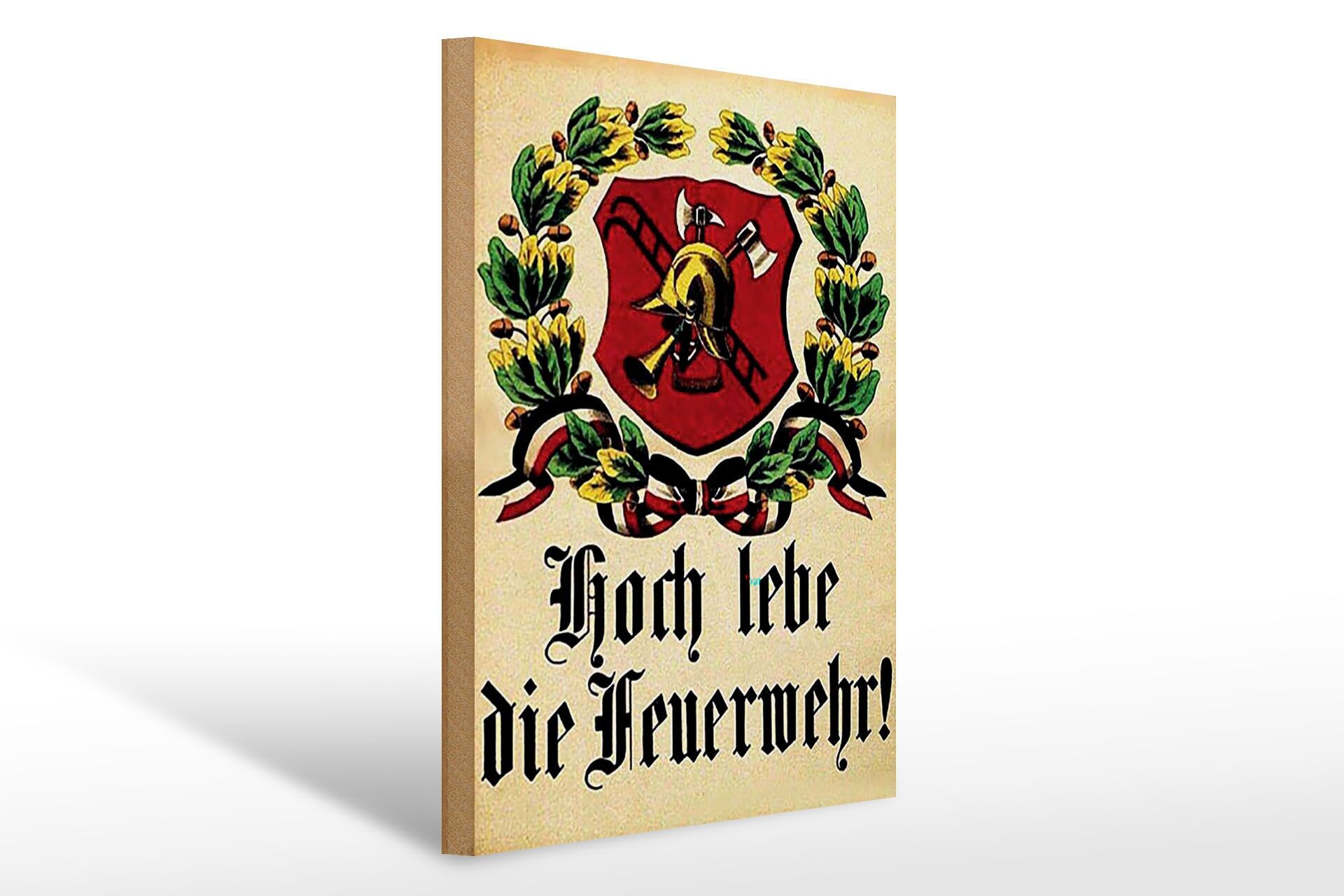Holzschild Retro 30x40 cm hoch lebe die Feuerwehr Deko Schild