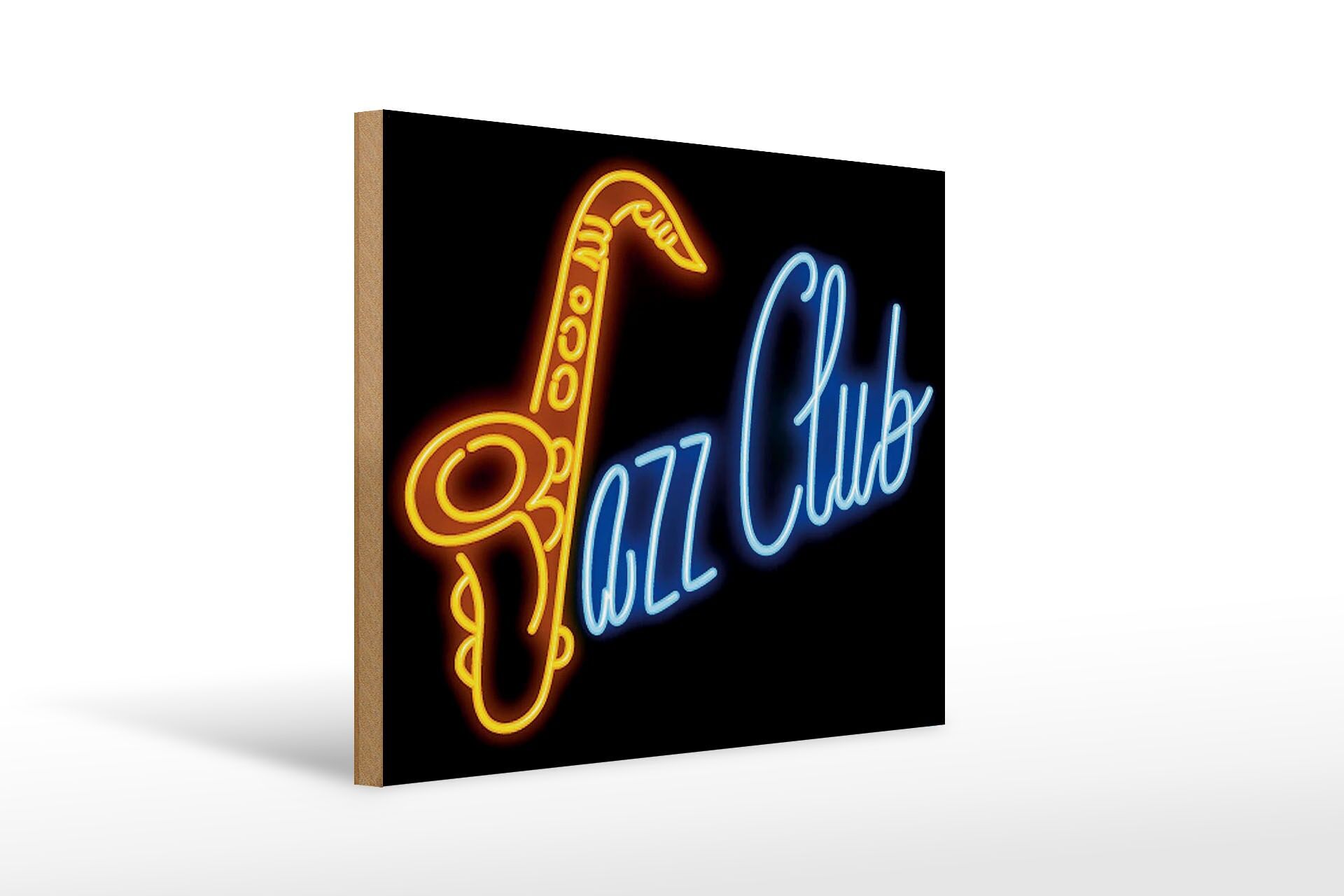Holzschild Retro 30x40 cm Jazz Club Saxophone Deko Reklame Schild