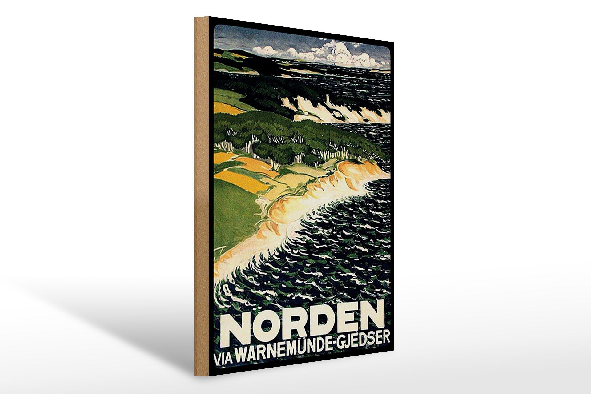 Holzschild Reise 30x40 cm Norden via Warnemünde Gjedser Deko Schild