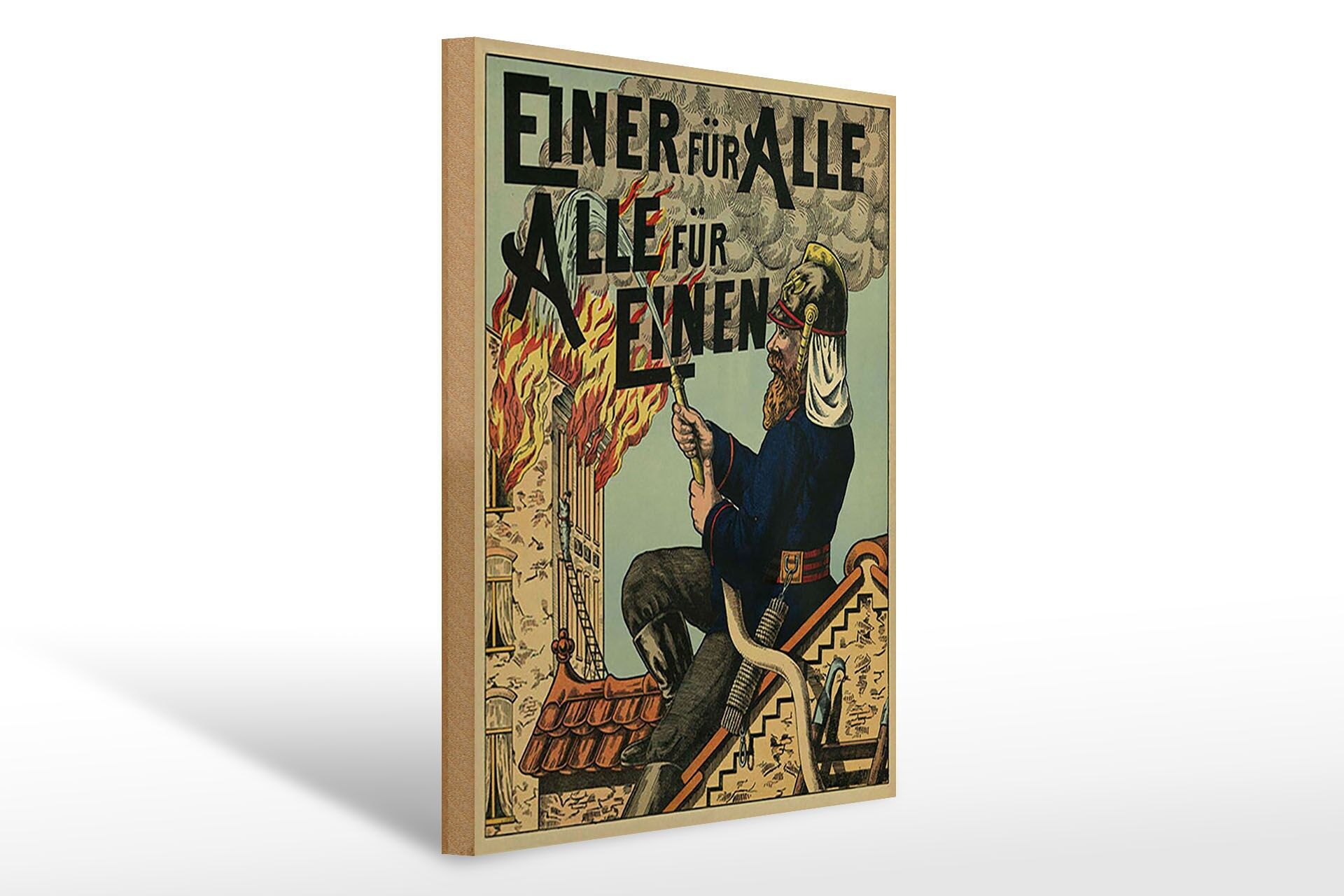 Holzschild Spruch 30x40 cm einer für Alle. Alle für einen Feuerwehr Deko Schild
