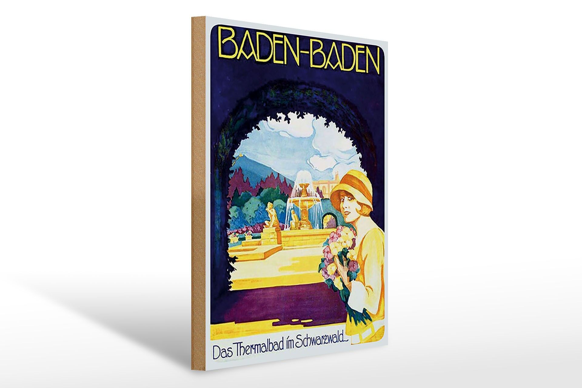 Holzschild Reise 30x40 cm Baden Baden Das Thermalbad im Schwarzwald Schild