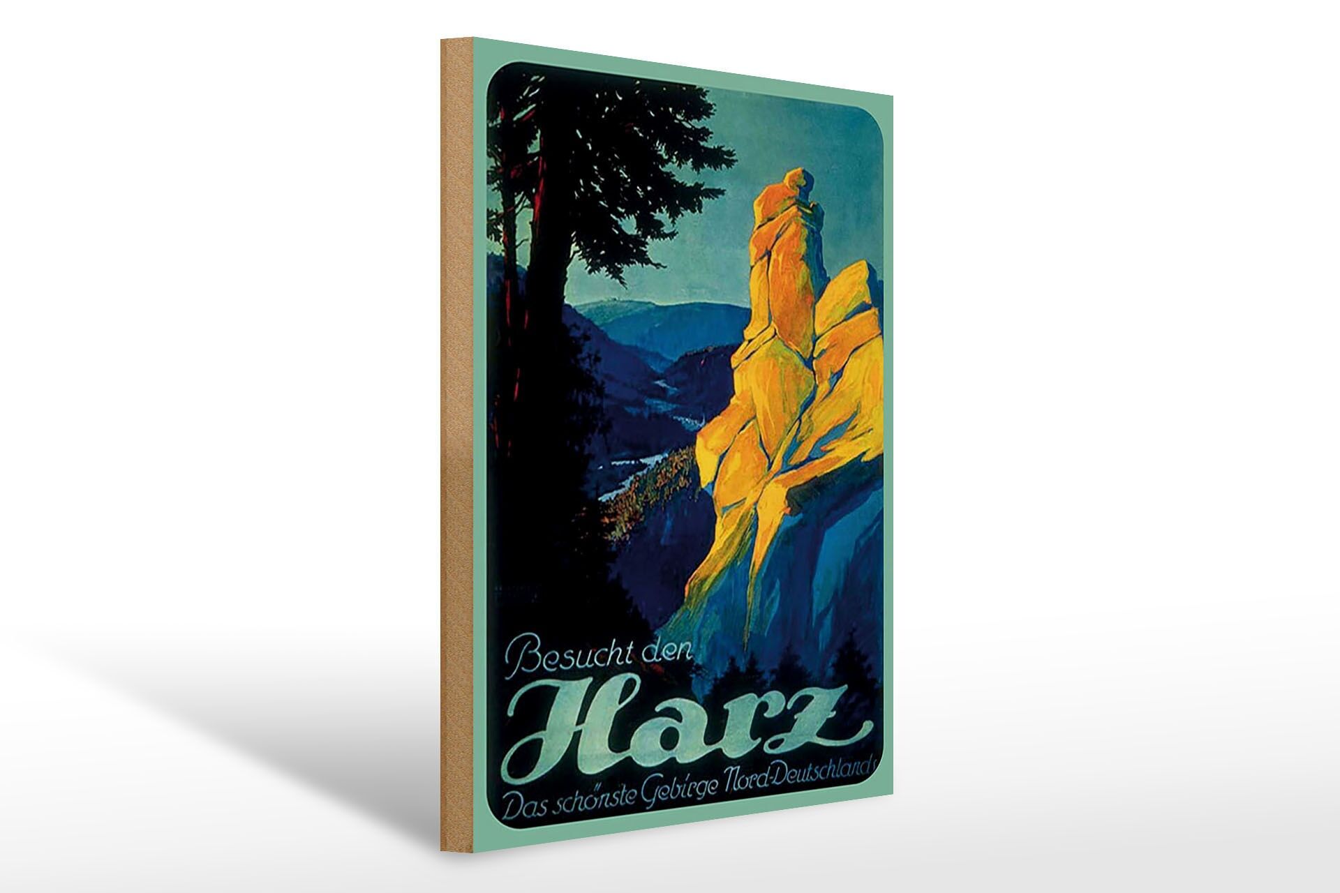 Holzschild Reise 30x40 cm Besuch den Harz Das schönste Gebirge Deko Schild