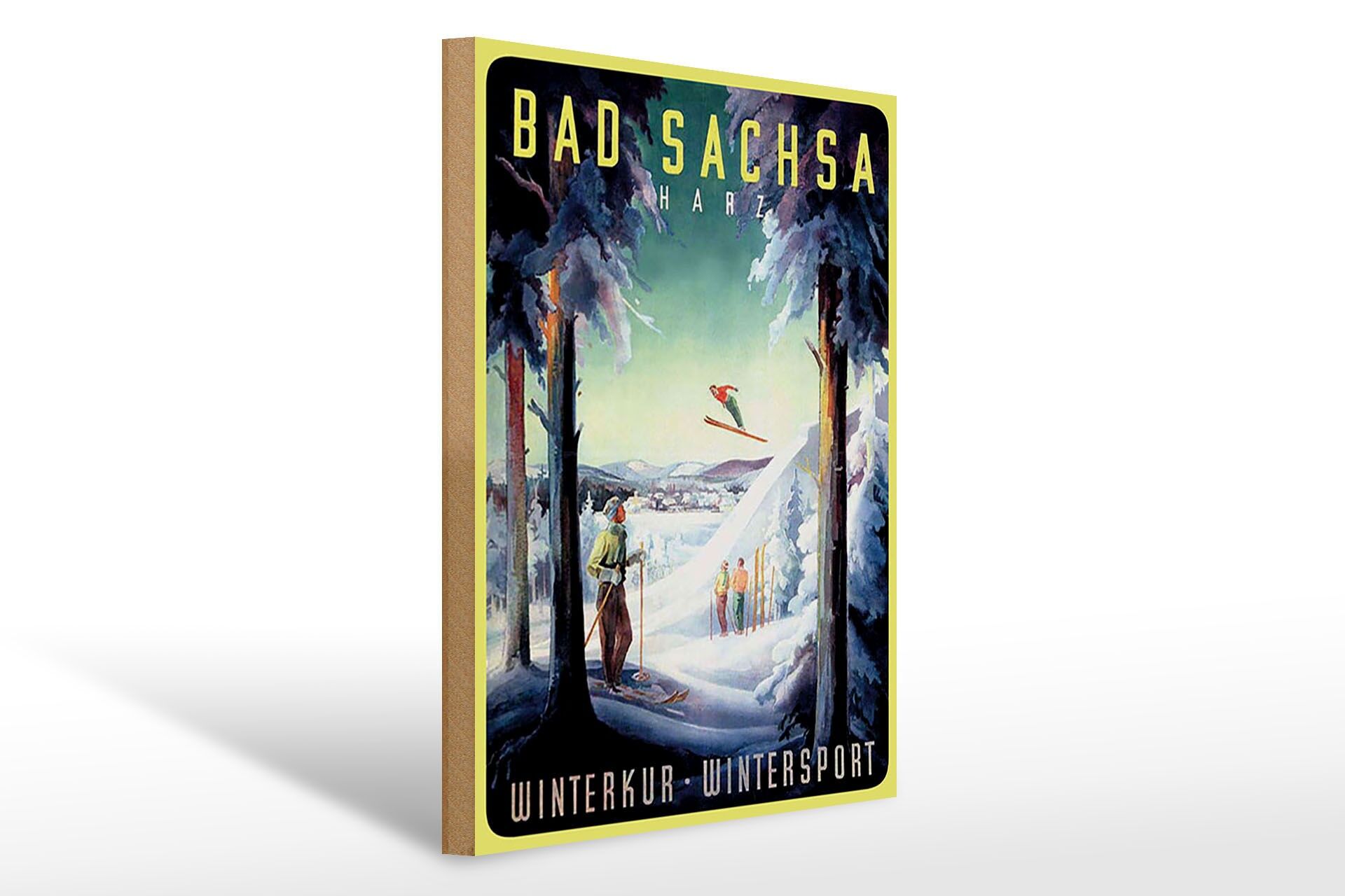 Holzschild Reise 30x40 cm Bad Sachsa Harz Winterkur Wintersport Deko Schild