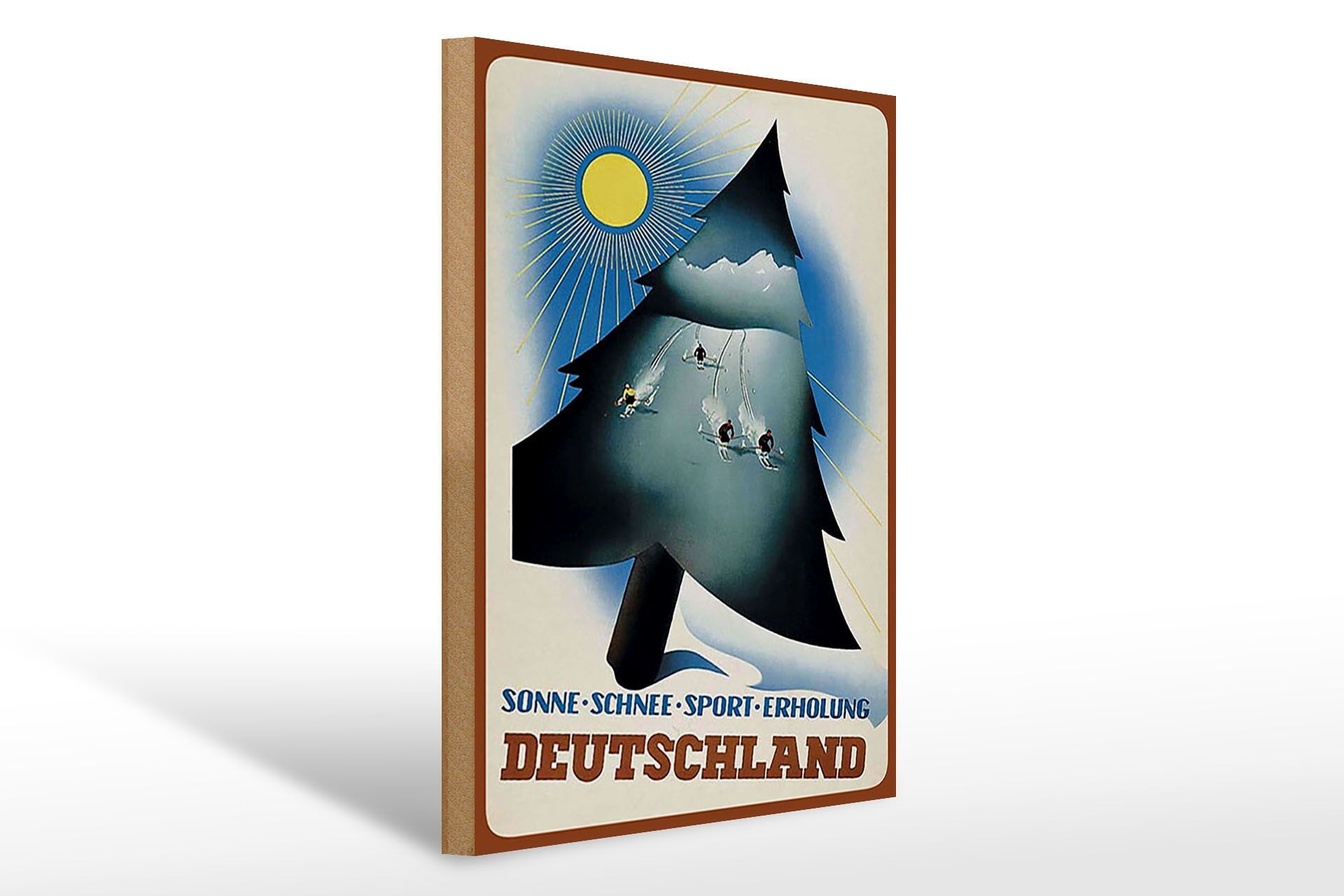 Holzschild Reise 30x40 cm Sonne Schnee Sport Erholung Deutschland Deko Schild