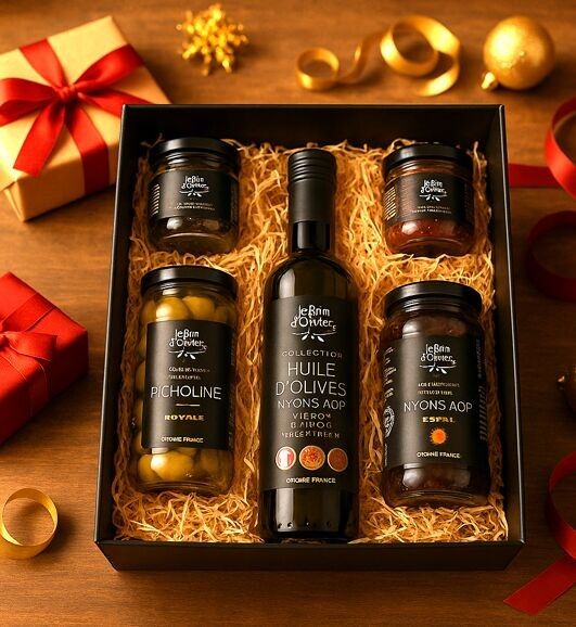 COFFRET FESTIF - CADEAU NOEL - Grand assortiment Huile, olives et tapenades