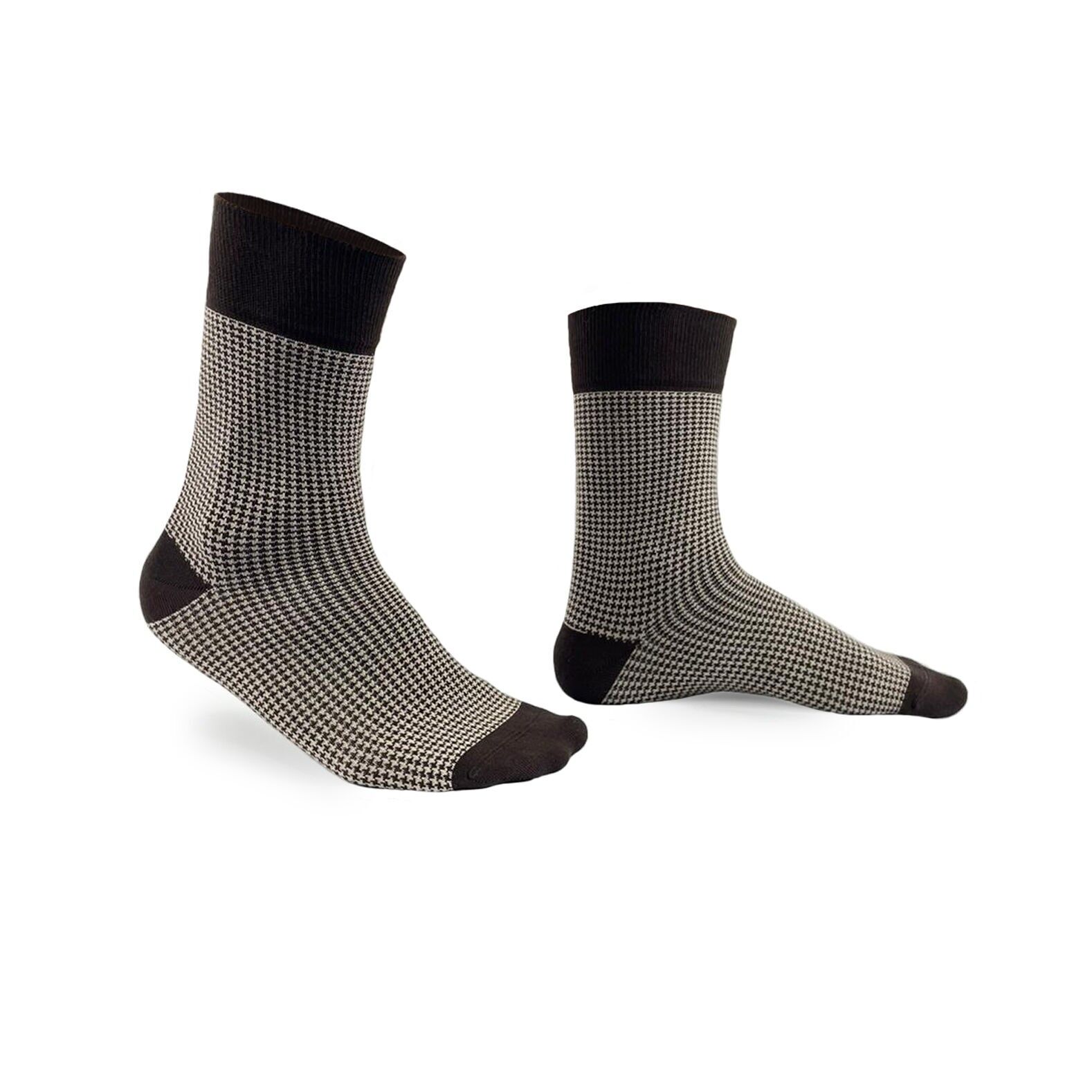 Chaussettes marron chocolat et beiges pied de poule