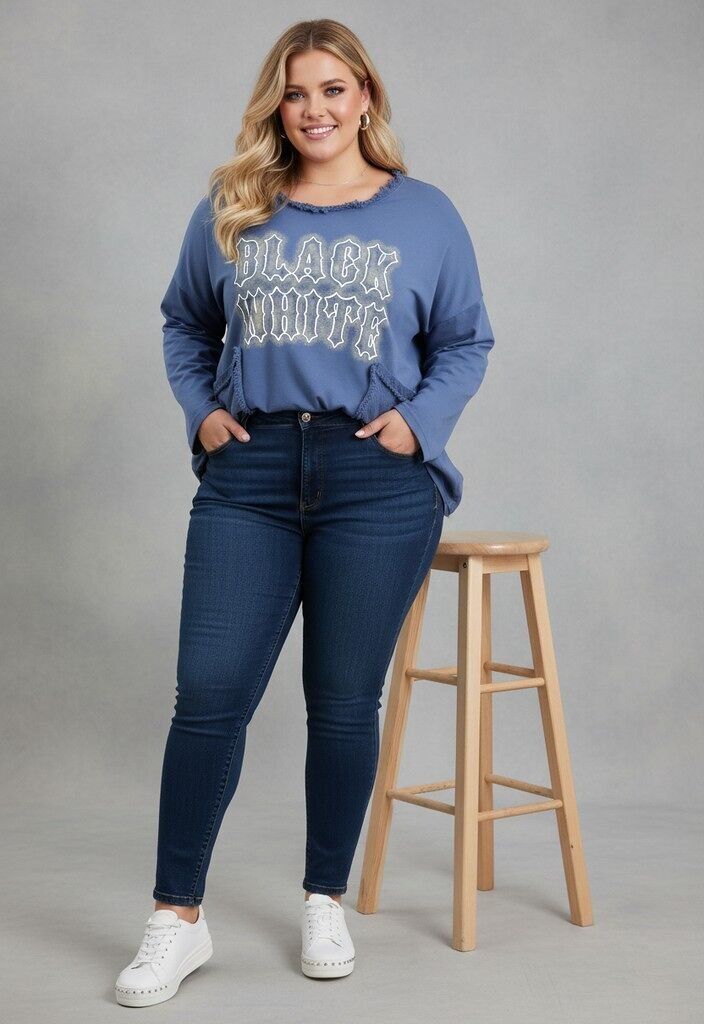 Camiseta azul con efecto roto, talla grande (T11721)