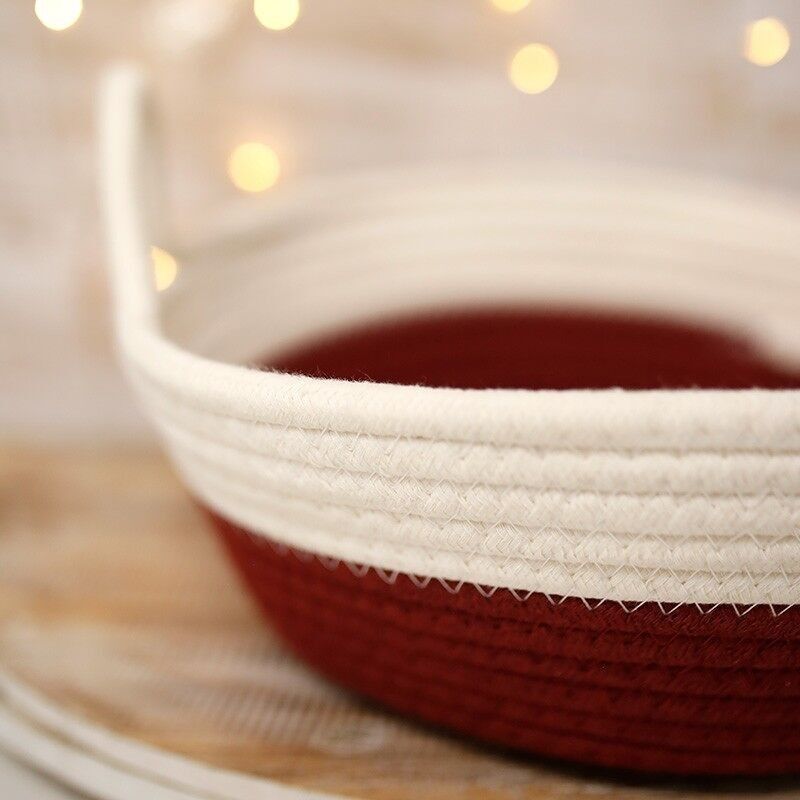 Blanco y cobre - Cesta redonda cuerda algodón con asas 30cm