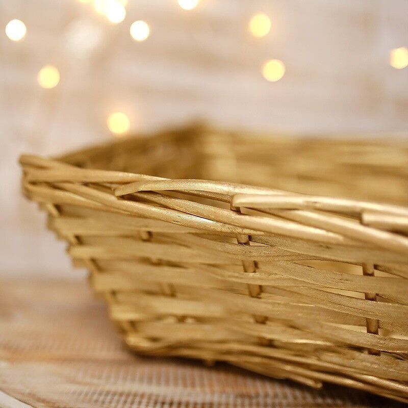 Goldfarbener, rechteckiger Weidenkorb, 36 x 26 x 12 cm