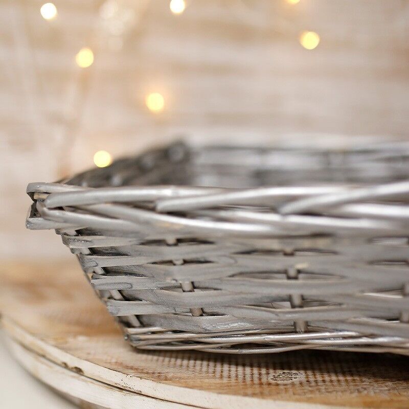 Silber – Rechteckiger Weidenkorb 36 x 26 x 12 cm