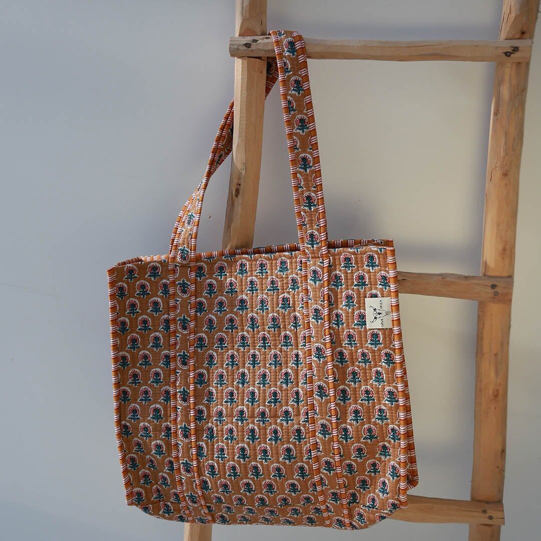 Schultertasche mit Blockprint, indischbraun
