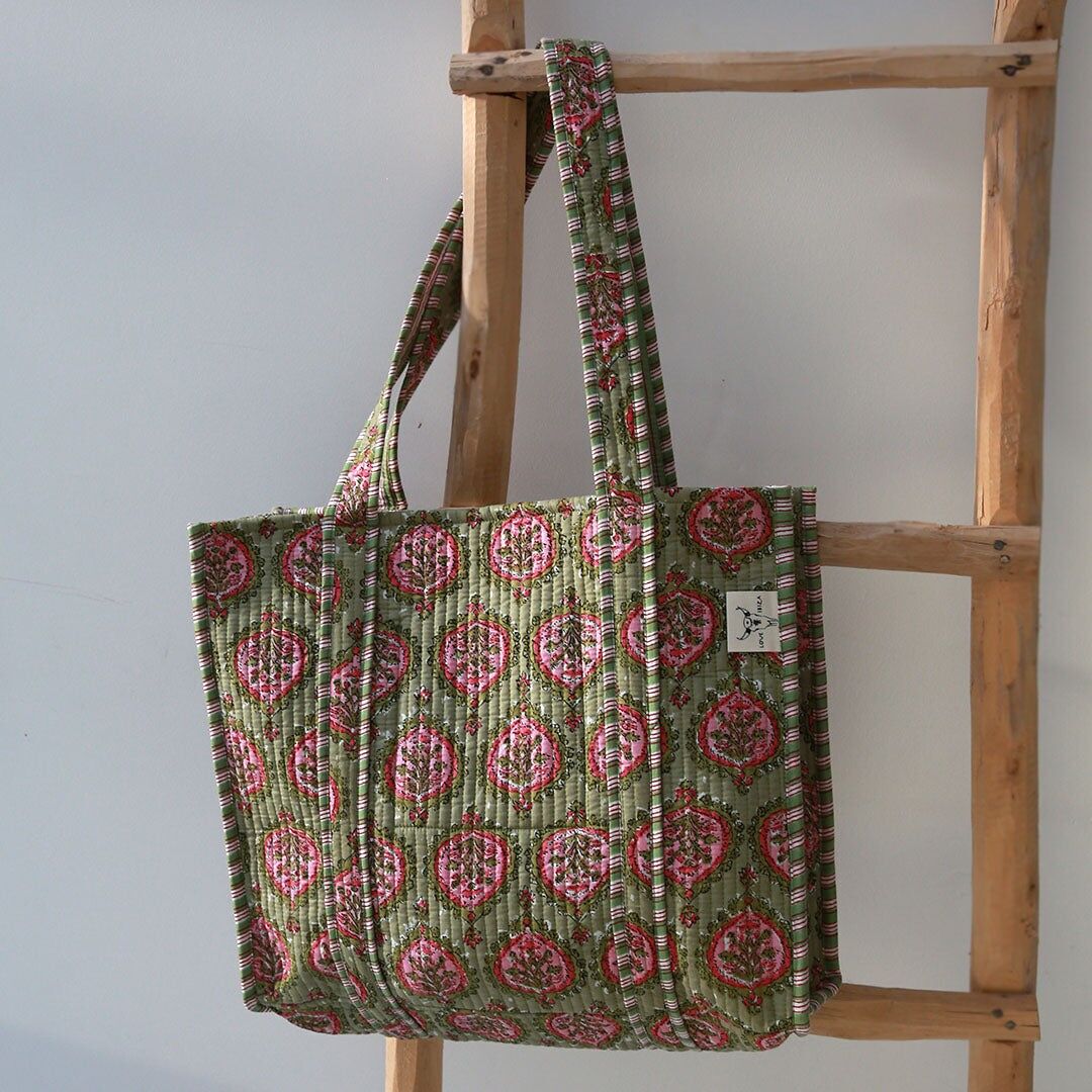 Schultertasche mit Blockprint indischgrün